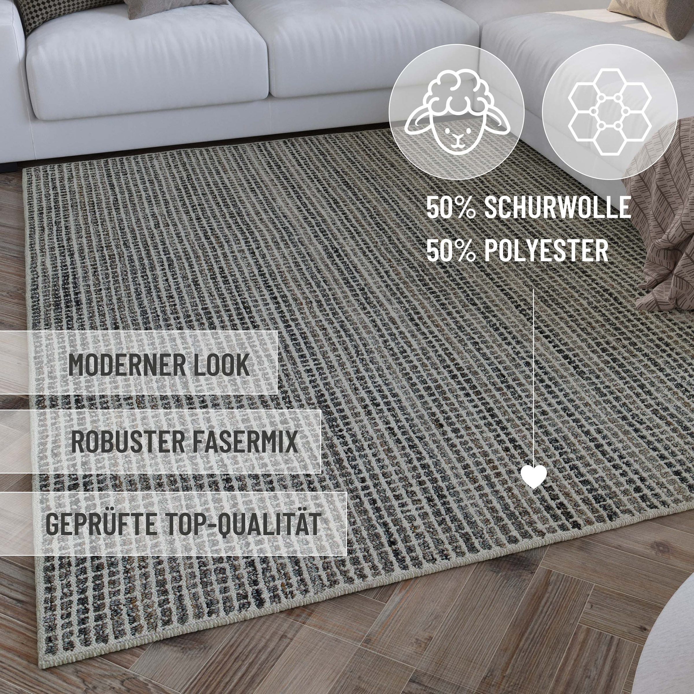 Wecon home Teppich »Hamptons FOURTEEN«, rechteckig, 10 mm Höhe, Läufer, Fasermix, Kurzflor, Wohnzimmer, Schlafzimmer, elegant, Karo