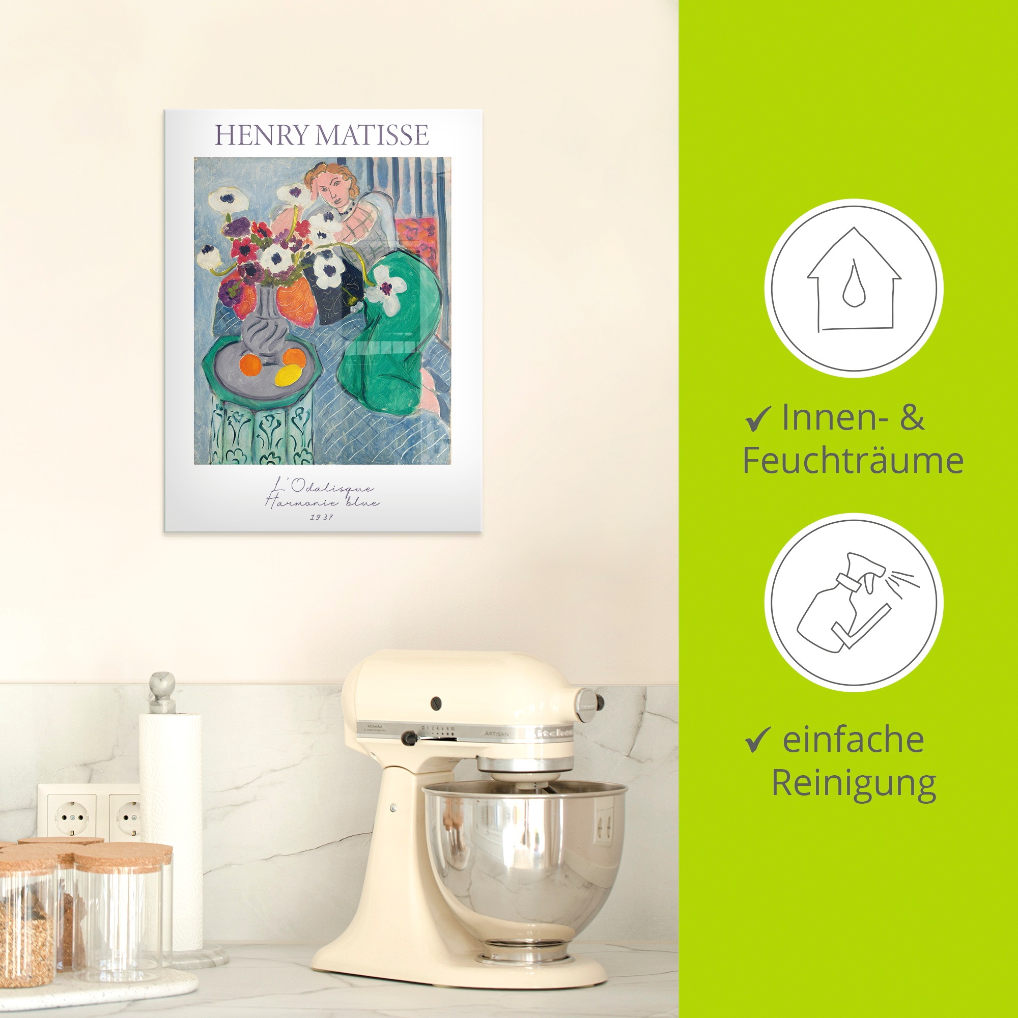 Artland Glasbild »L'Odalisque, Harmonie blue. 1937« Arrangements 1 Stk. tlg. in verschiedenen Größen