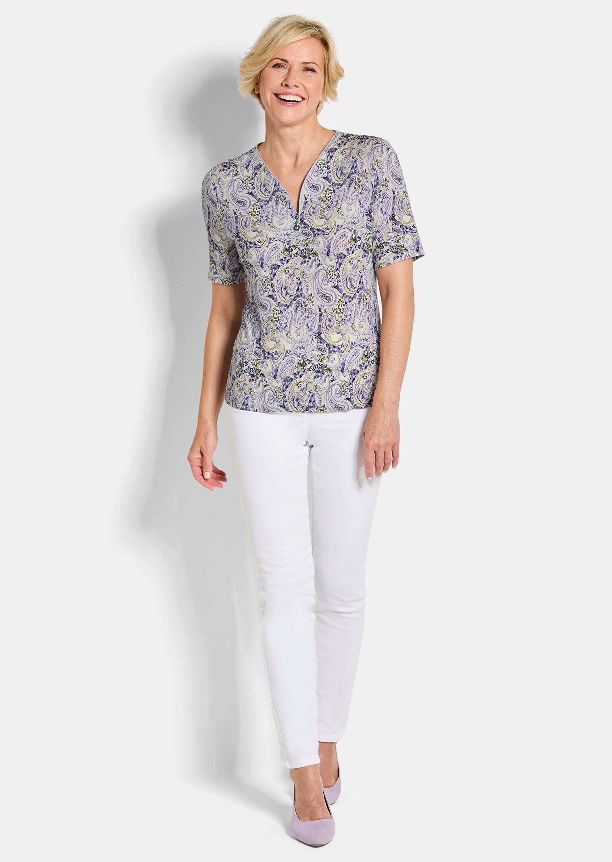 GOLDNER Print-Shirt "Viskoseshirt mit Paisley-Muster" Dekorativer RV am Aus günstig online kaufen