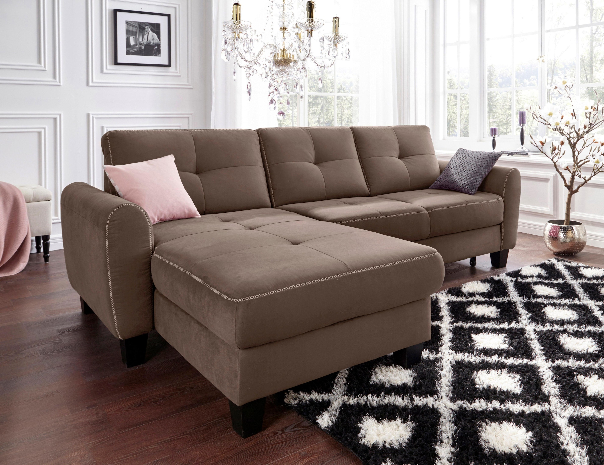 sit&more Ecksofa "Varese L-Form" mit Federkern, wahlweise mit Schlaffunktion und Stauraum