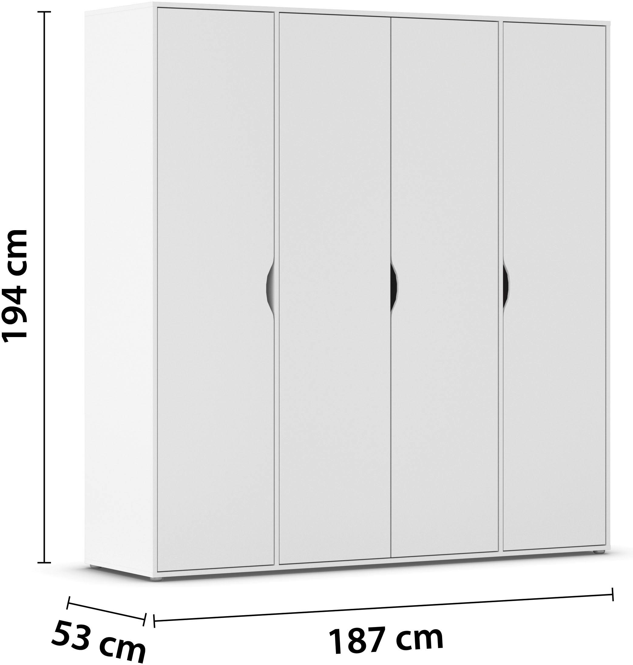 rauch Drehtürenschrank »Kleiderschrank Schrank Garderobe Wäscheschrank NARAI viel Stauraum«, (in 3 verschiedenen Ausstattungen BASIC/CLASSIC/PREMIUM), Griffausfräsungen für eine grifflose Optik TOPSELLER MADE IN GERMANY