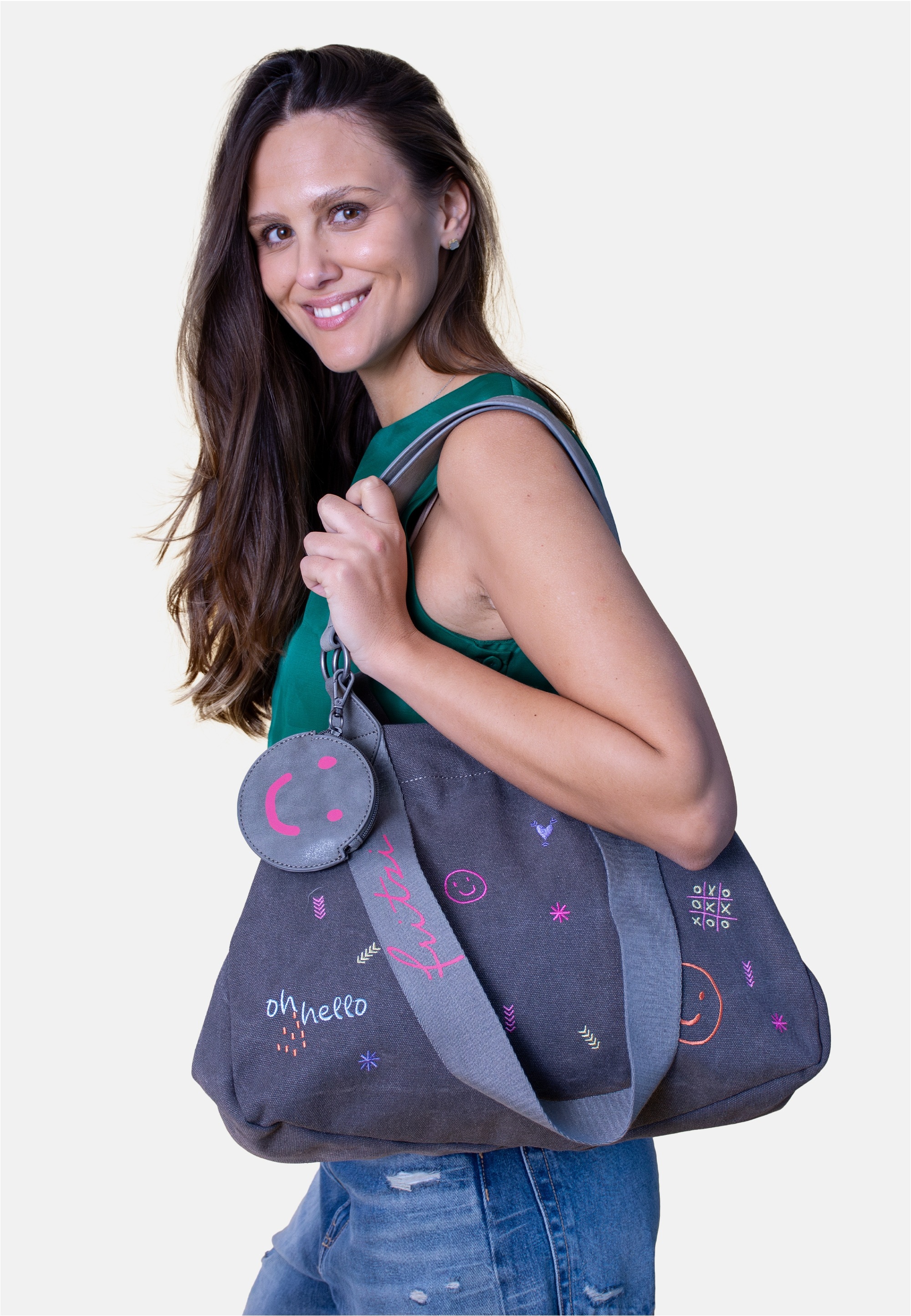 Fritzi aus Preußen Henkeltasche »Izzy Medium Limited Embro Fun« mit Stickdetails und Pocket-Anhänger