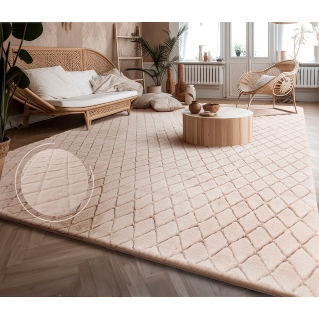 Paco Home Hochflor-Teppich »Arnheim 742«, rechteckig, Uni Farben, Rauten  Muster, besonders weich, Hoch-Tief Effekt | BAUR
