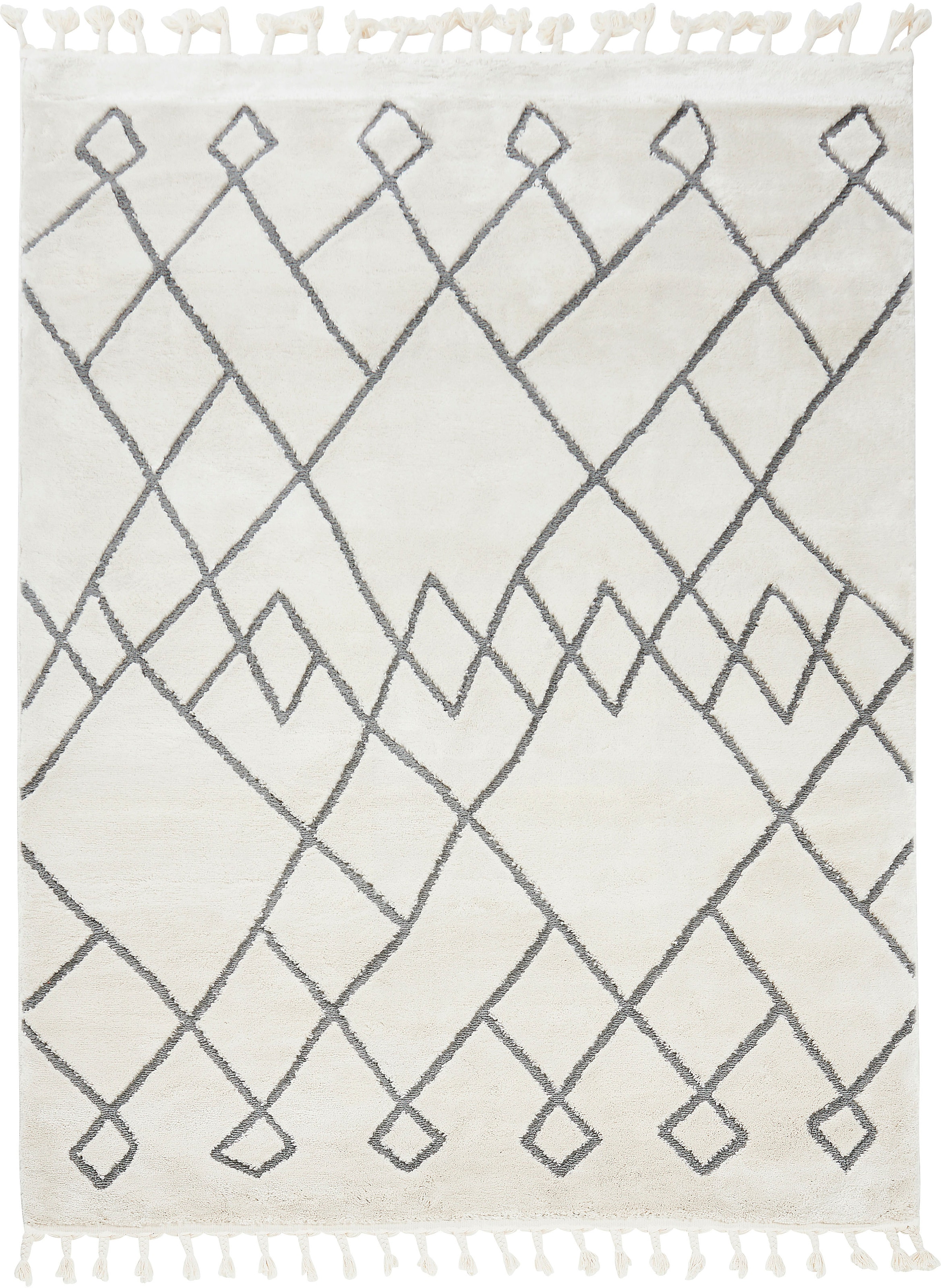 done.® Teppich »SEA«, rechteckig, 10 mm Höhe, modernes Scandi Design, kariert, Hoch-Tief Effekt, mit Fransen