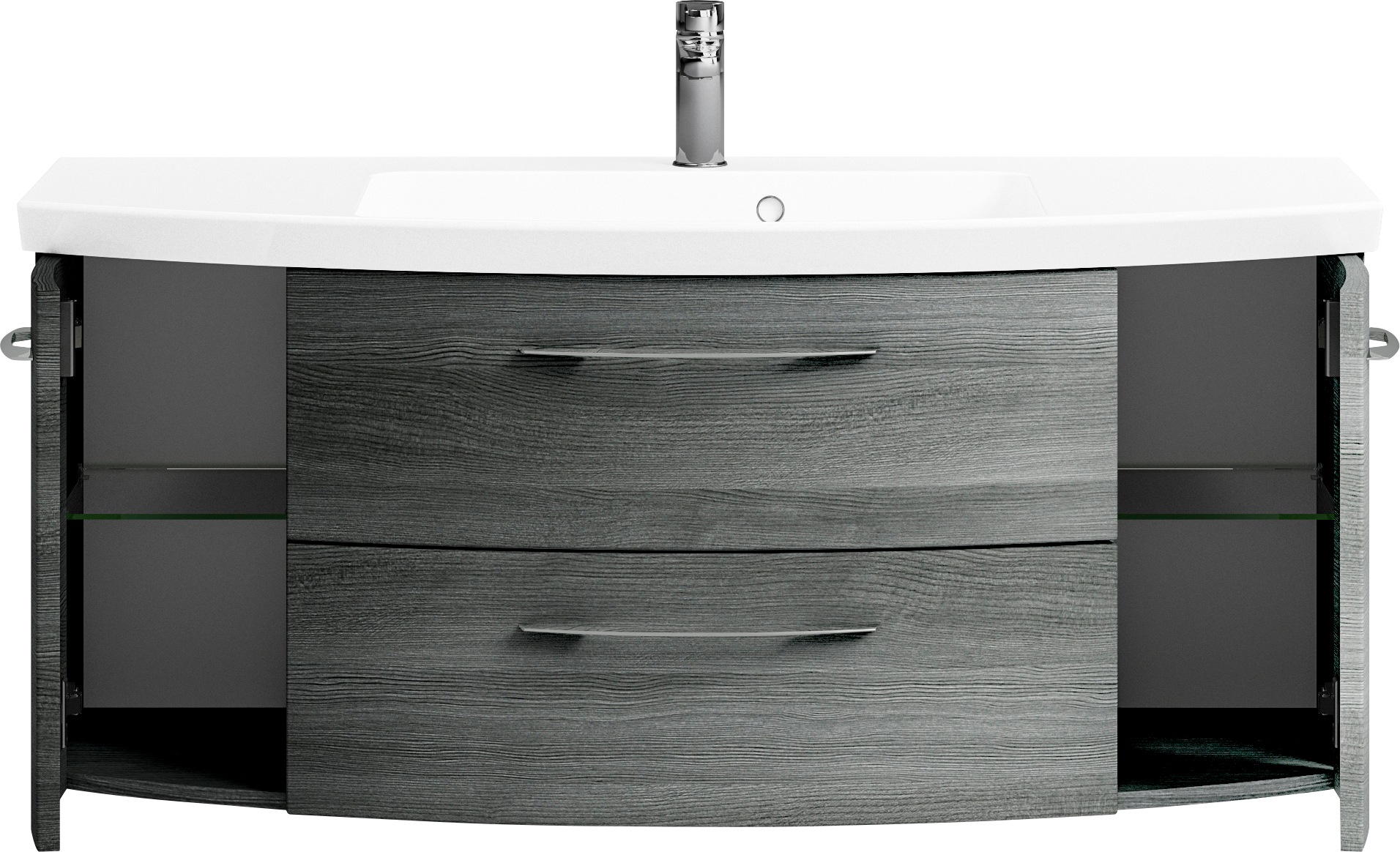 Saphir Badmöbel-Set »Cassca Sprint 3-teilig Mineralmarmor-Waschtisch mit LED-Spiegelschrank«, (4 St.), mit Midischrank, inkl. Türdämpfer, 6 Türen, 4 Türen