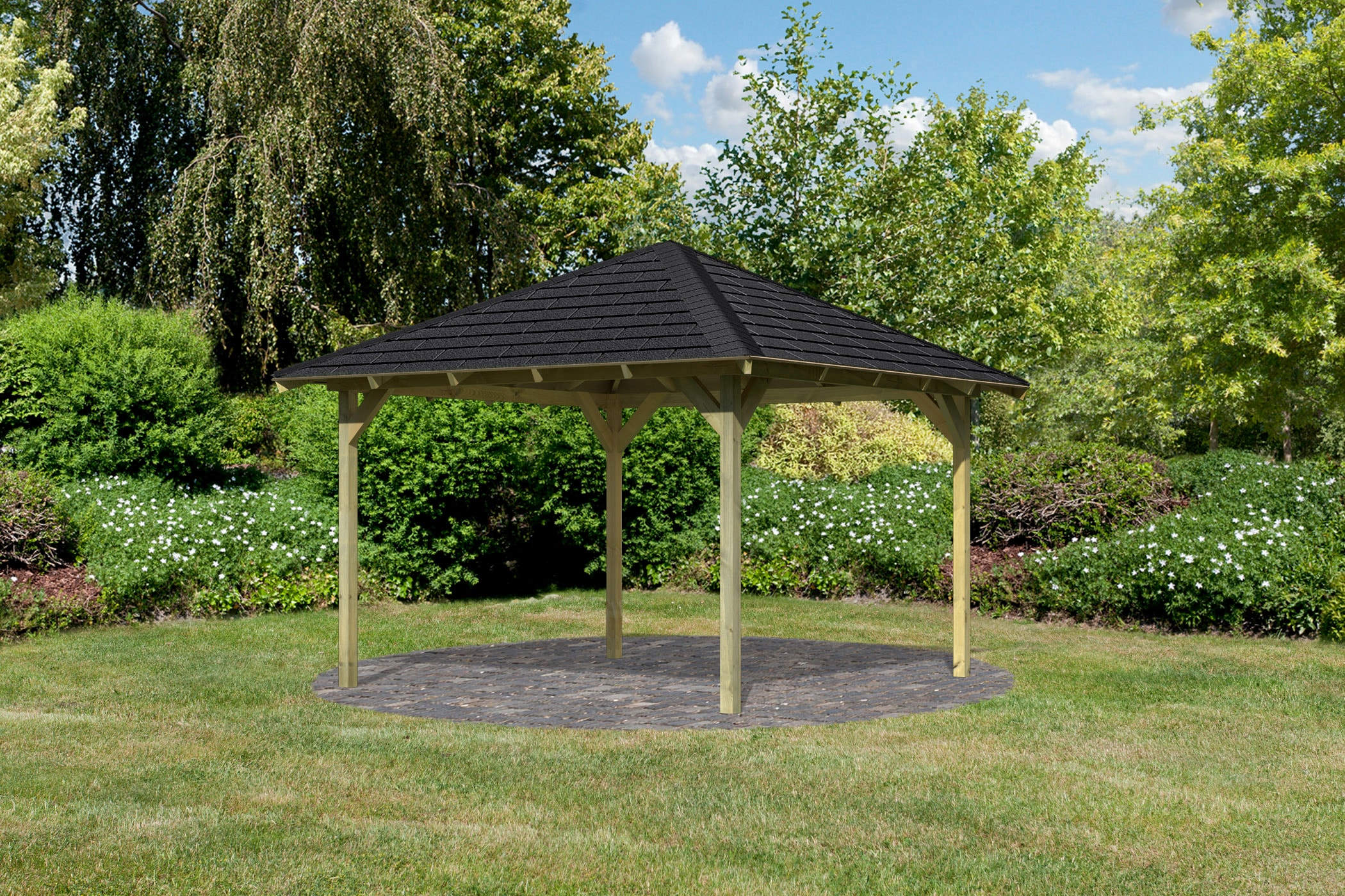 Karibu Pavillon "Granada", (Set), BxTxH: 377x377x303 cm, mit schwarzen Dachschindeln