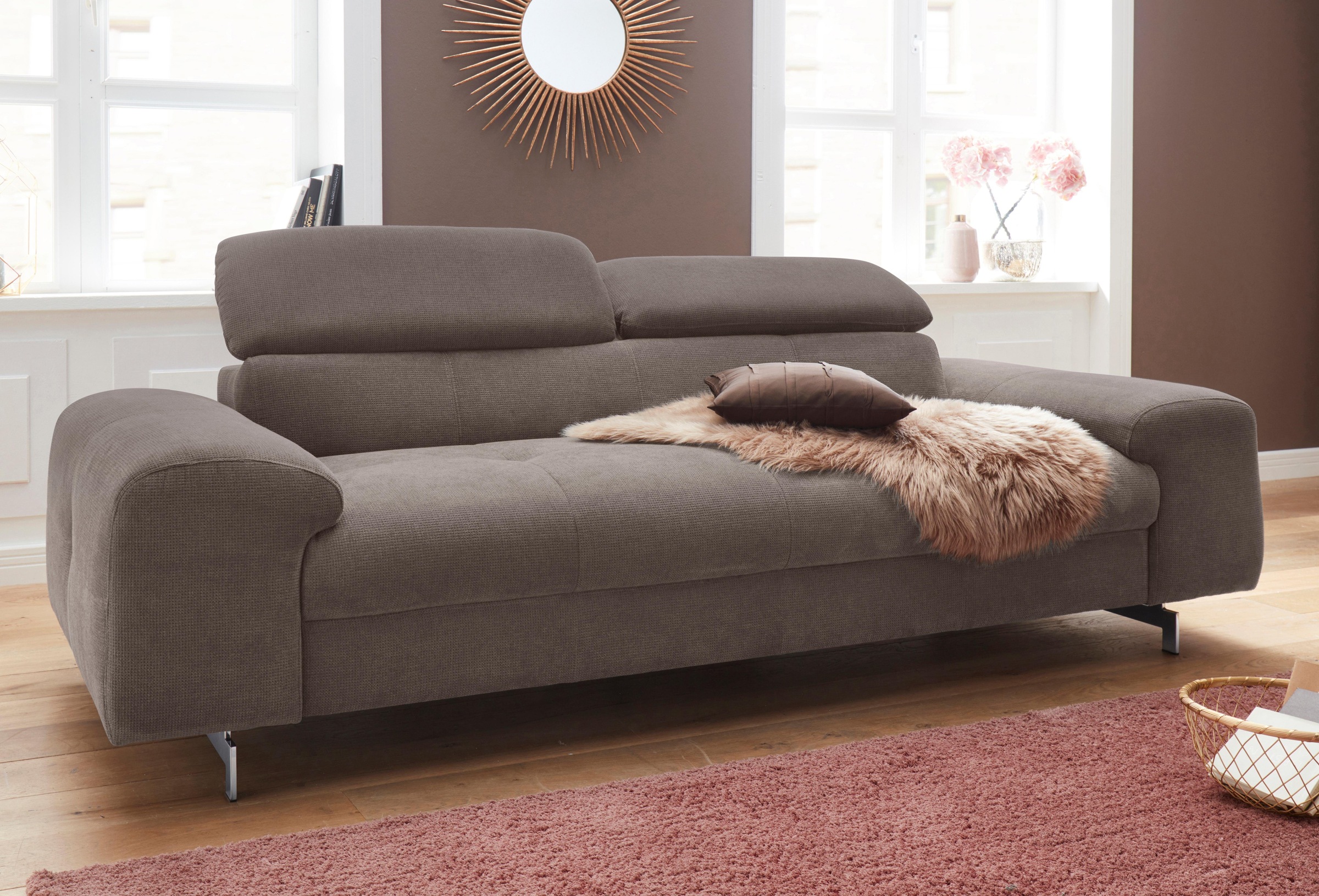 COTTA Polstergarnitur »Chef« Set,  Set bestehend aus: 3-Sitzer mit Kopfteilverstellung & Hocker