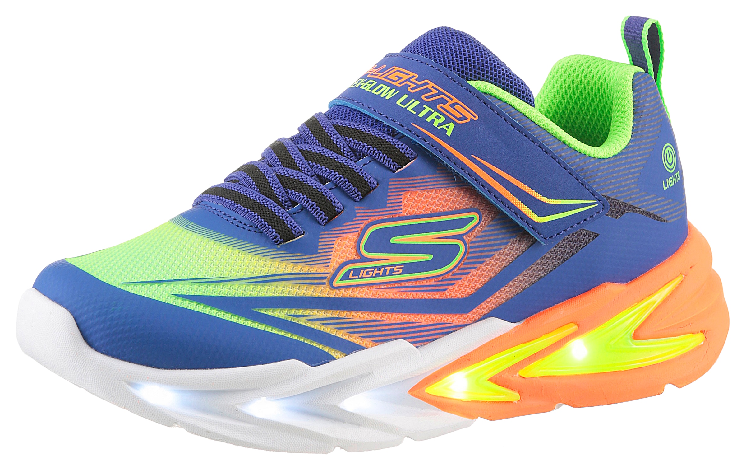 Skechers Kids Sneaker »FLEX-GLOW ULTRA«, Blink,-Klettschuh zum Schlüpfen, Neon, Größenschablone zum Download