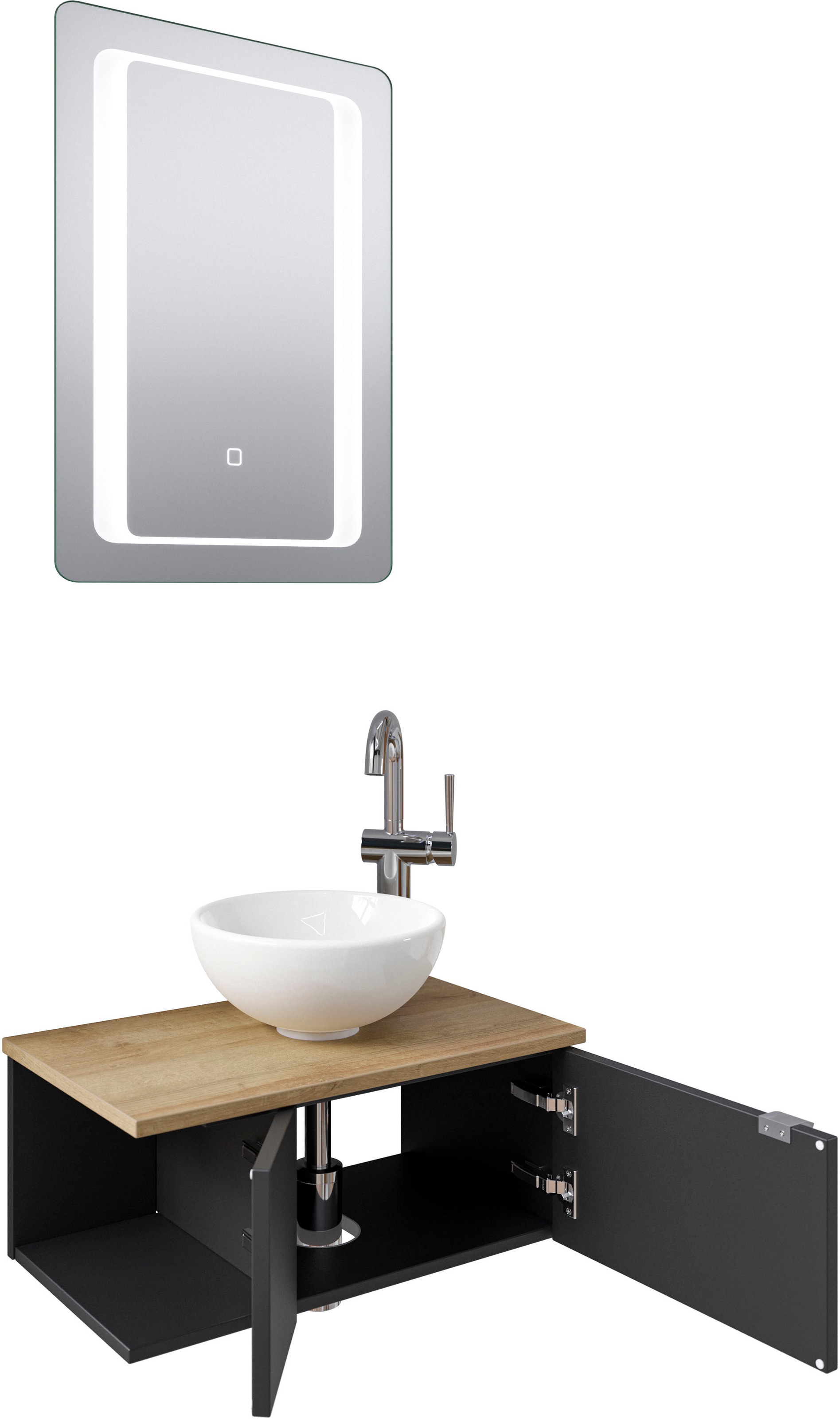 Saphir Badmöbel-Set »Serie 6915«, (4 St.), Gäste-Bad, 61 cm breit, mit LED-Spiegel, offenem Fach und 2 Türen
