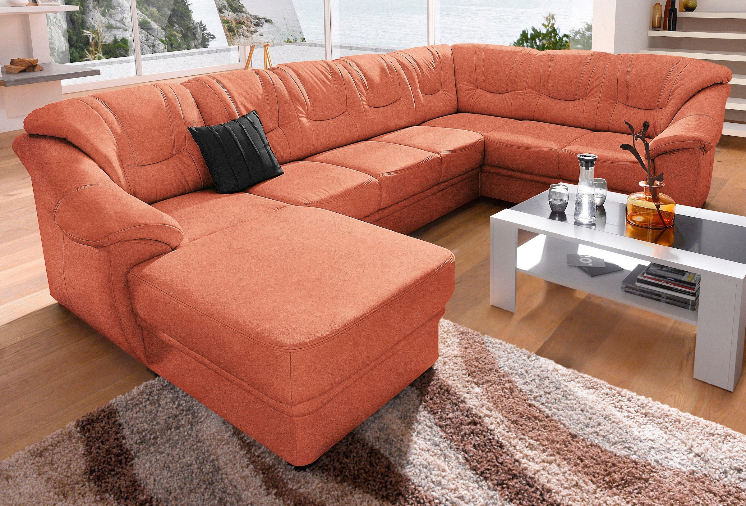 sit&more Wohnlandschaft "Savona, U-Form, B: 320 cm, Bettfunktion wählbar, Federkern-Polsterung" Komfortable Sitzhöhe 46 cm, Liegefläche 120 x 250 cm bei Bettfunktion