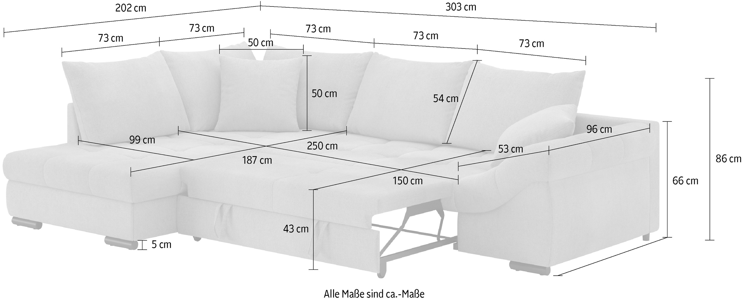 Mr. Couch Ecksofa »Allegro, L-Form«, mit Hochschläfer-Bettauszug, wahlweise mit Kaltschaum