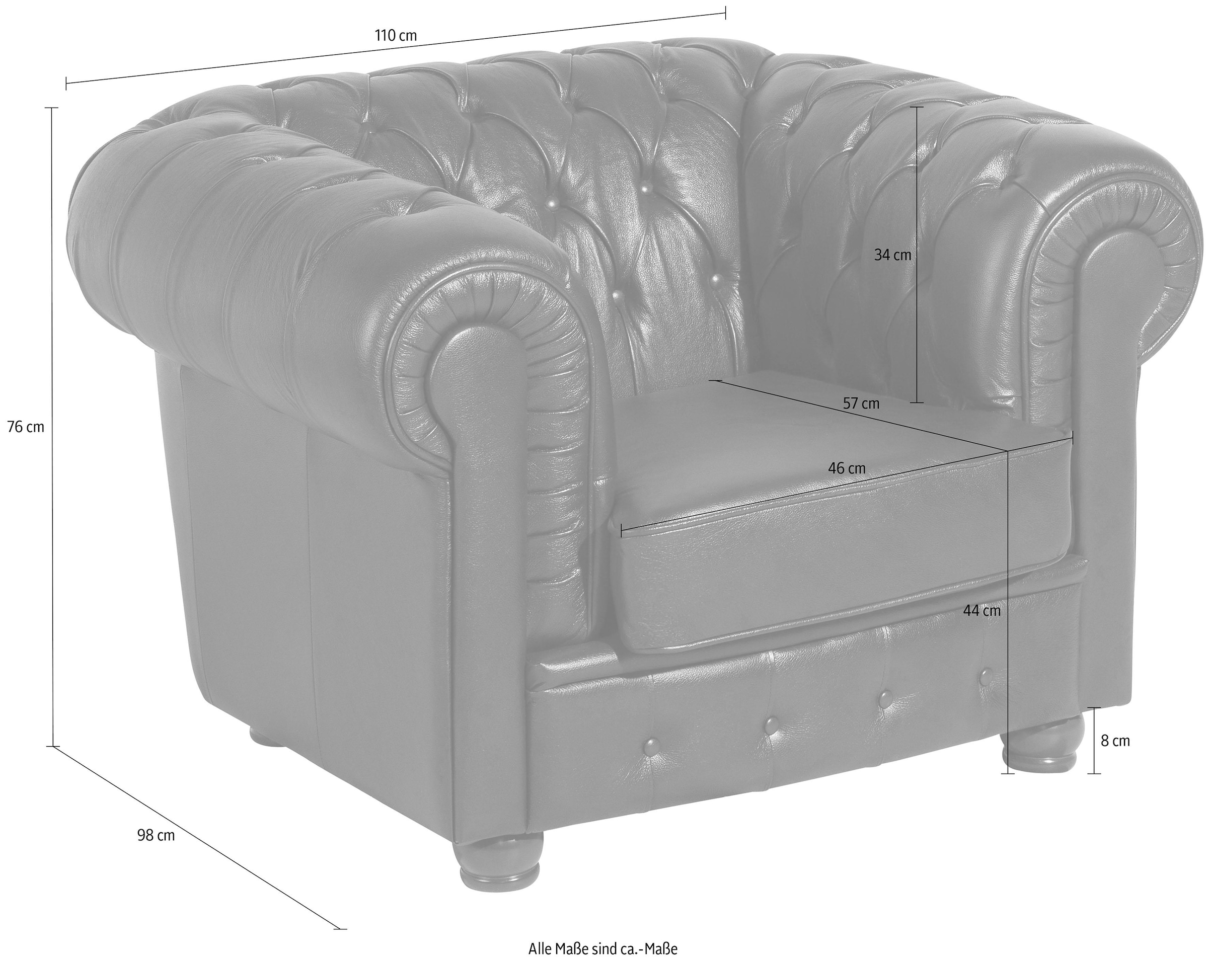 Max Winzer® Sessel »Bristol, Loungesessel, Chesterfield, aufwendige Verarbeitungsdetails«, mit edler Knopfheftung, bequem, kompakte Stellmaße Breite 110 cm