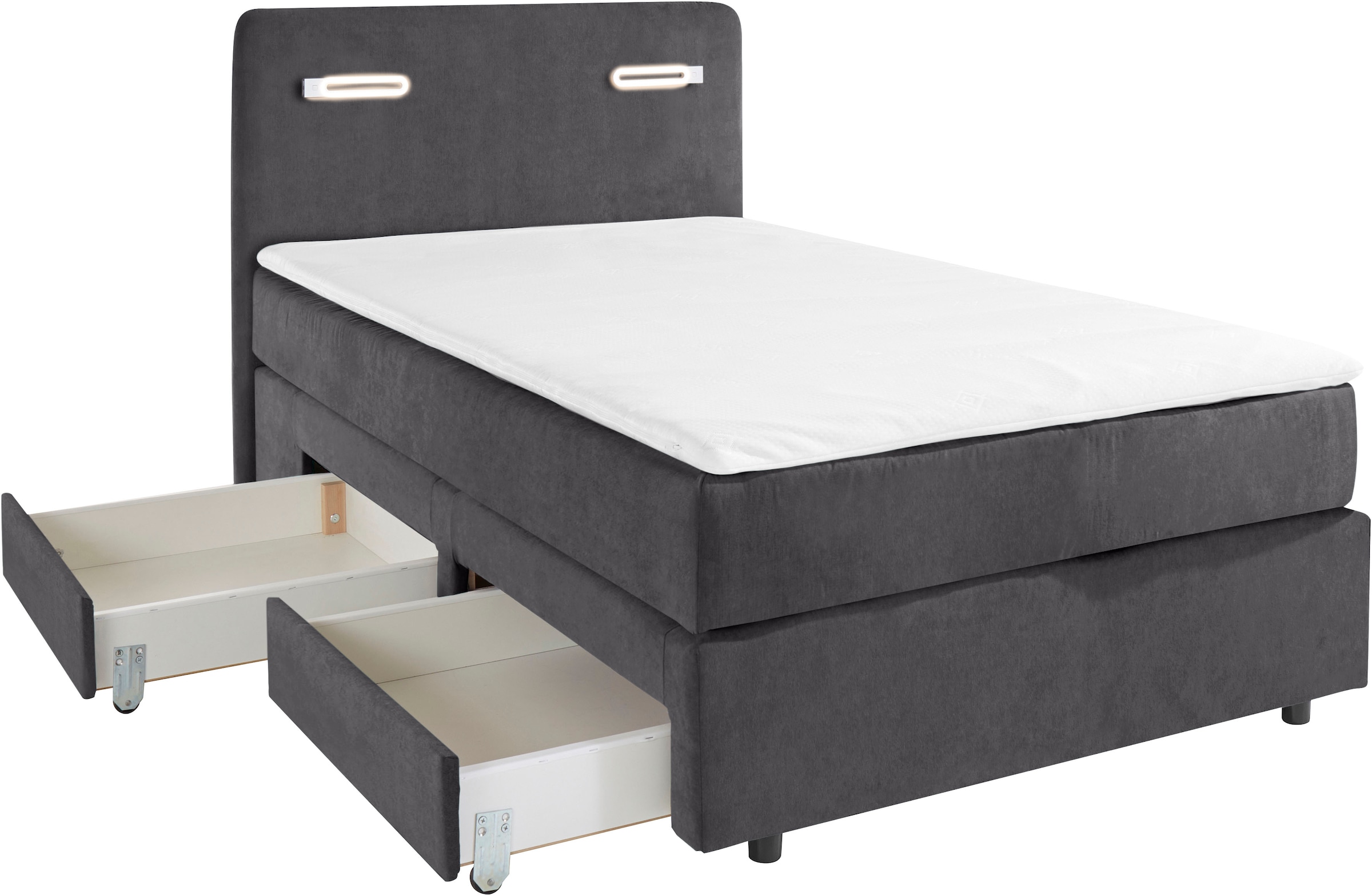 INOSIGN Boxbett »Luan«, Schubkästen, LED-Beleuchtung und Topper, in Breite 120 cm und 180 cm