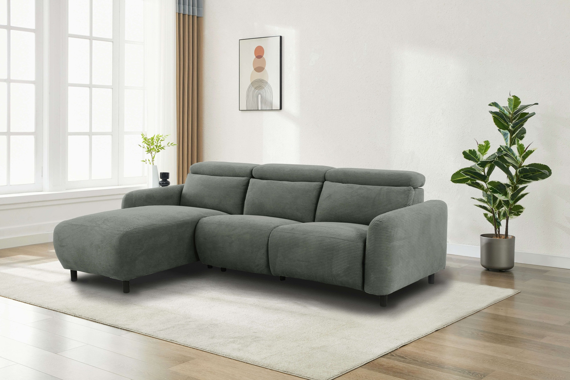 Home affaire Ecksofa »SKAANE in Cord, L-Form, 274 cm, manuelle u. elektrische Funktion,«, Kopfteilverstellung, Relax-und Liegefunktion, Federkernpolsterung