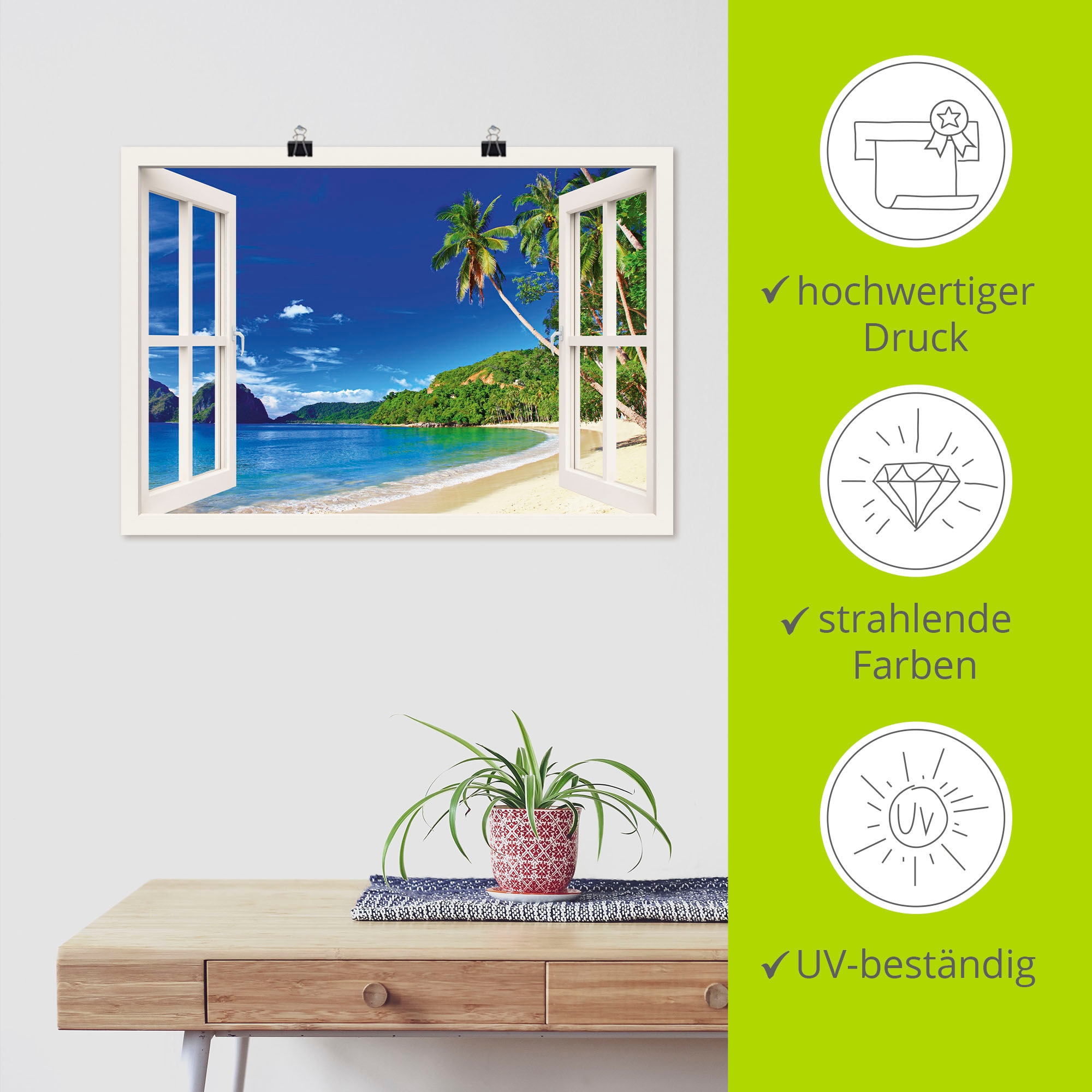 Artland Wandbild »Fensterblick Paradies« Fensterblick 1 Stk. tlg. als Alubild, Outdoorbild, Leinwandbild, Poster, Wandaufkleber