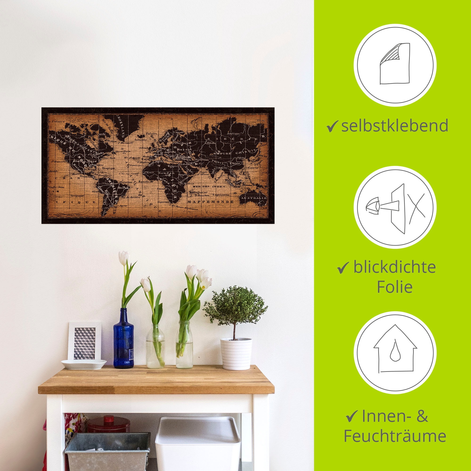 Artland Wandbild »Alte Weltkarte«, Landkarten, (1 St.), als Leinwandbild, Poster, Wandaufkleber in verschied. Größen