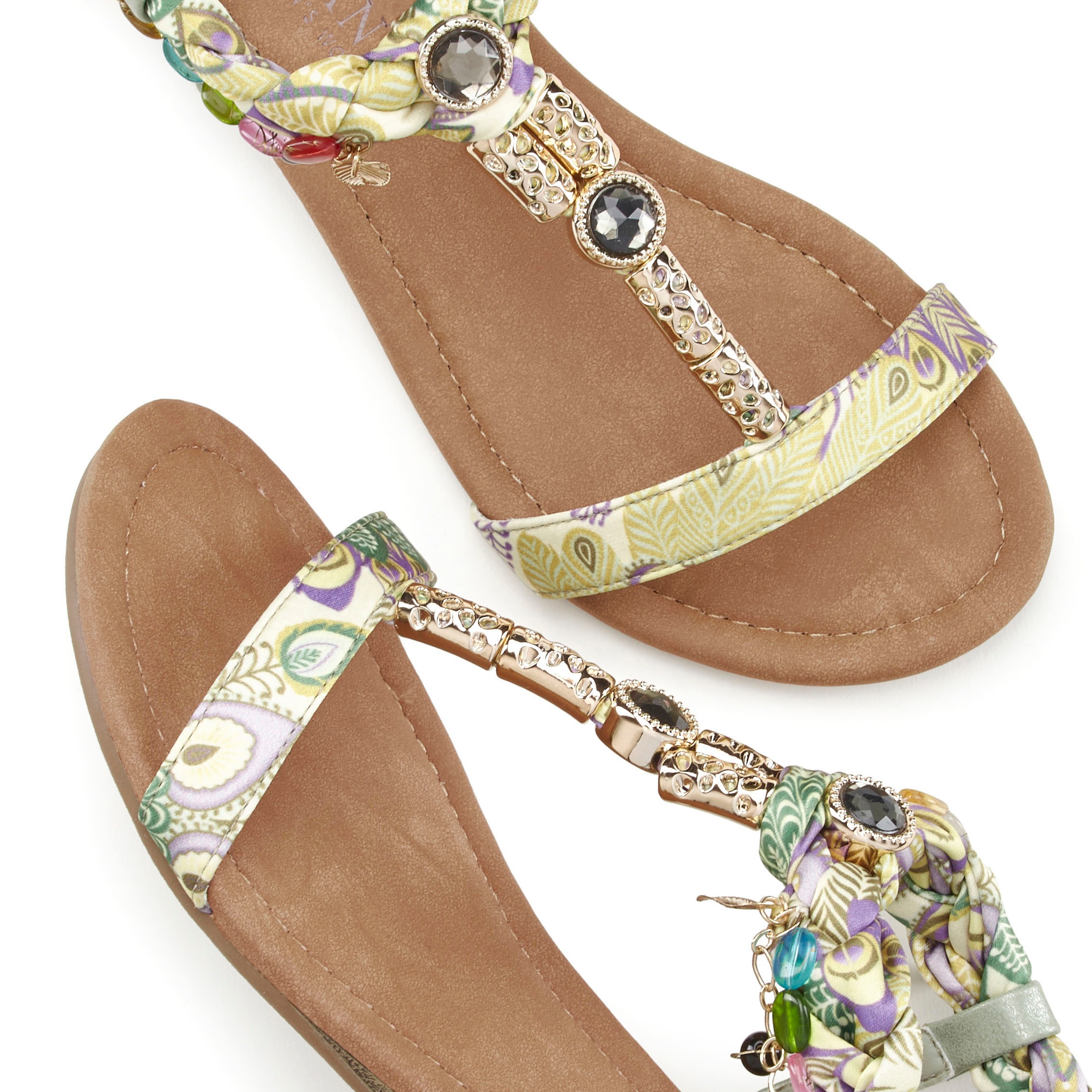 Sandale LASCANA "Sommerschuh, Sandalette", Damen, Gr. 41, grün, Obermaterial: 50% Lederimitat, 50% Textilmaterial. Decksohle: 100% Lederimitat. Futter: 100% Lederimitat. Laufsohle: 100% Synthetik, mehrfarbig, Schuhe Riemchensandale Sandalette, mit Schmuck 3