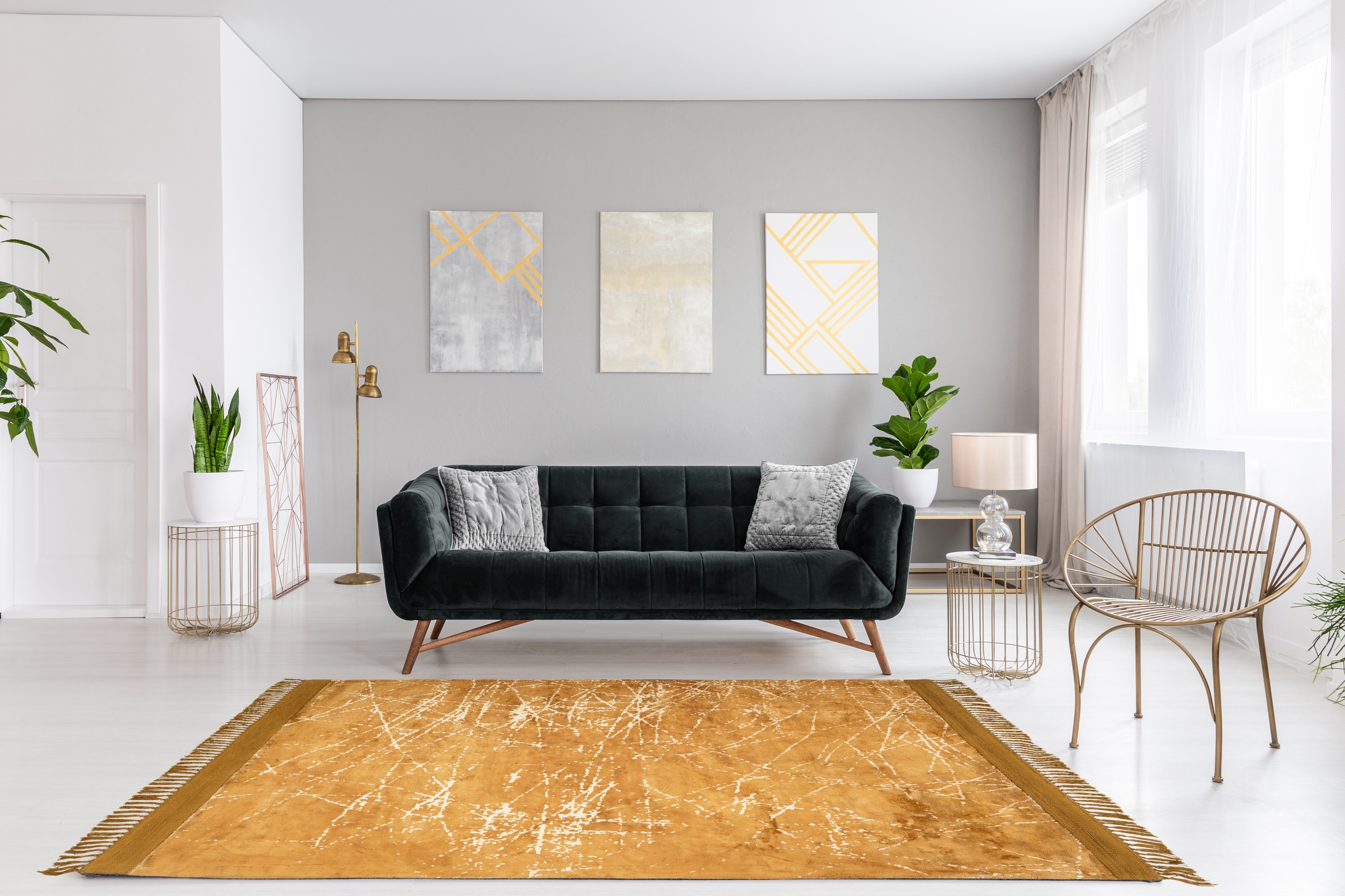 Teppich PADIRO "Dolce Vita 225", gold, B:120cm H:10mm L:170cm, Viskose, Teppiche, Teppich, Modern bedrucktes Unikat, Trendige Verwaschung 3