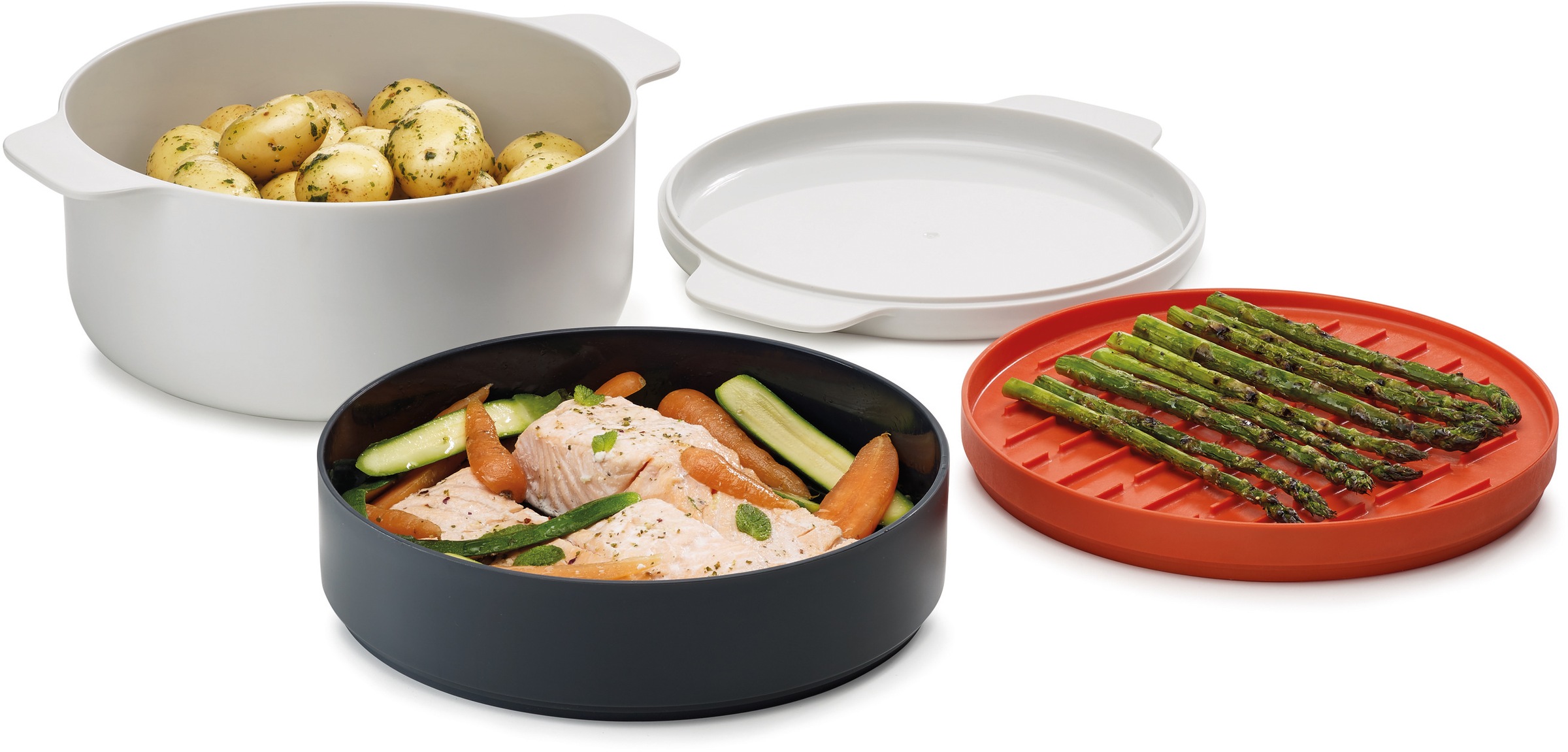 Joseph Joseph Mikrowellenbehälter "M-Cuisine" 2-Liter Kochtopf, Dampfgarer, Grillpfanne und Deckel