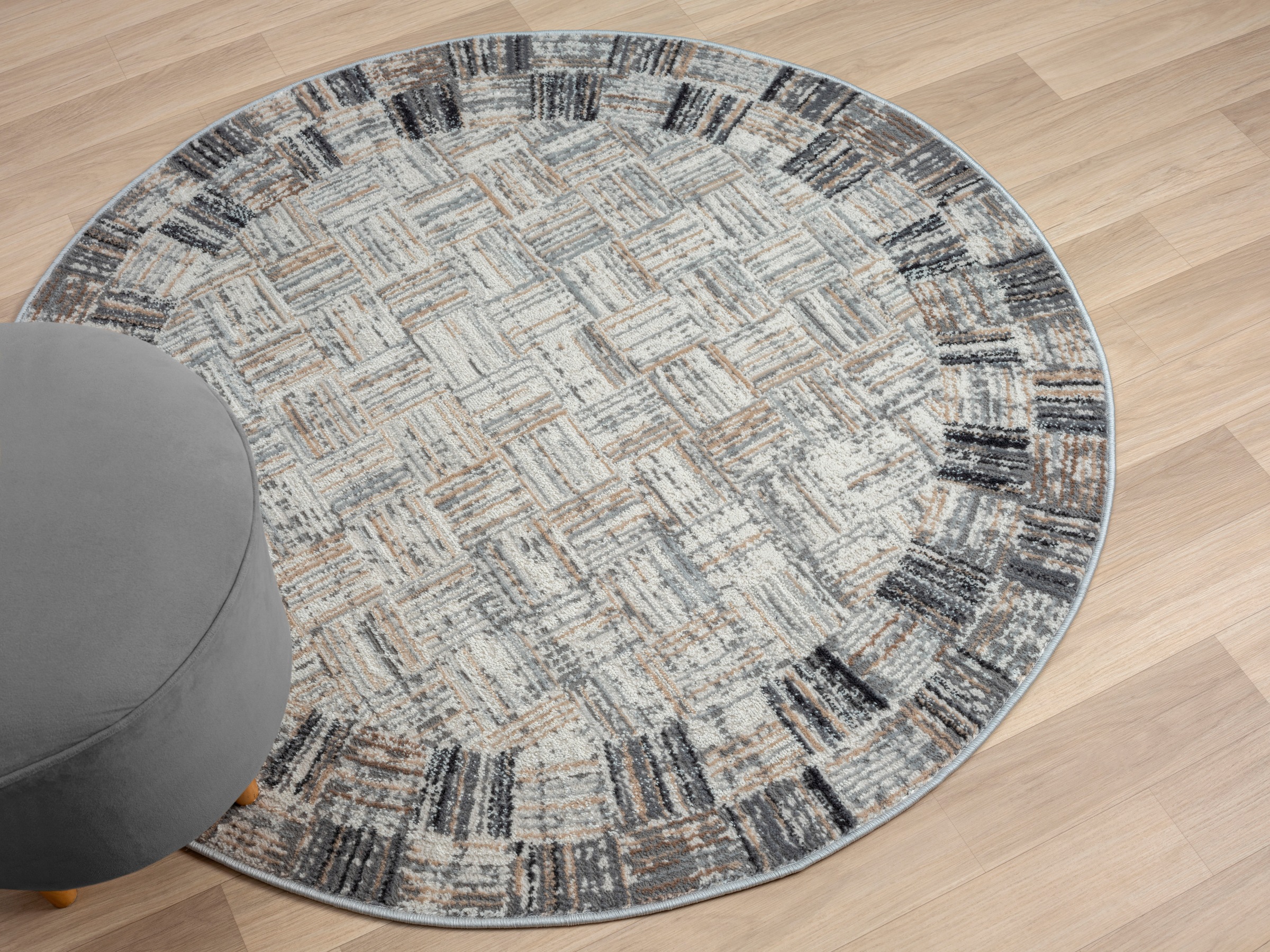 Teppich OTTO HOME "Yasmin", beige (creme), B:120cm H:8mm L:120cm Ø:120cm, Polyester, Teppiche, Teppich, Kurzflor, modernes Design, mit Bordüre, pflegeleicht, Wohnzimmer 2