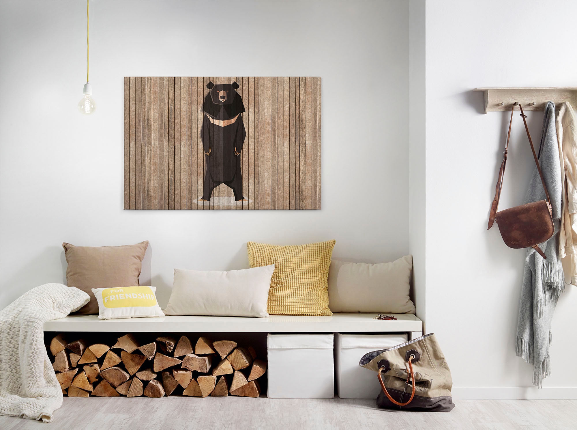 Bricoflor Panda Wandbild Mit Holz Design Modernes Leinwand Bild Ideal Für S günstig online kaufen