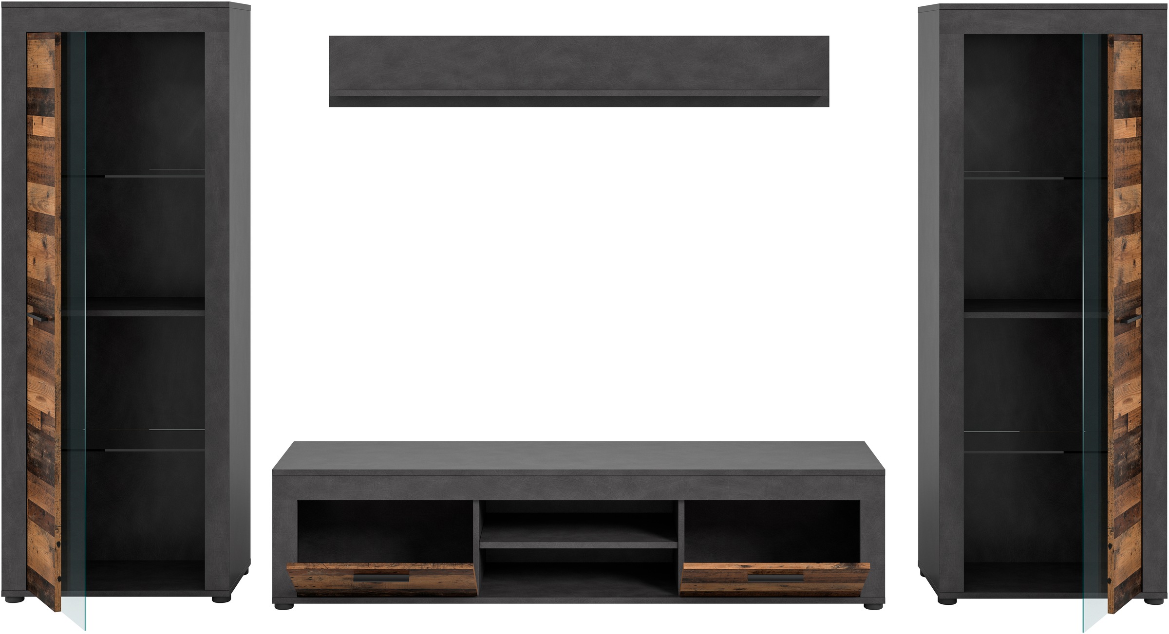 INOSIGN Wohnwand »Aosta, Breite 310cm, best. aus: 2x Vitrine, Lowboard, Wandboard«, Wohnwand, Kombination, Anbauwand, Möbel Set, Schrankwand, Möbel Kombi