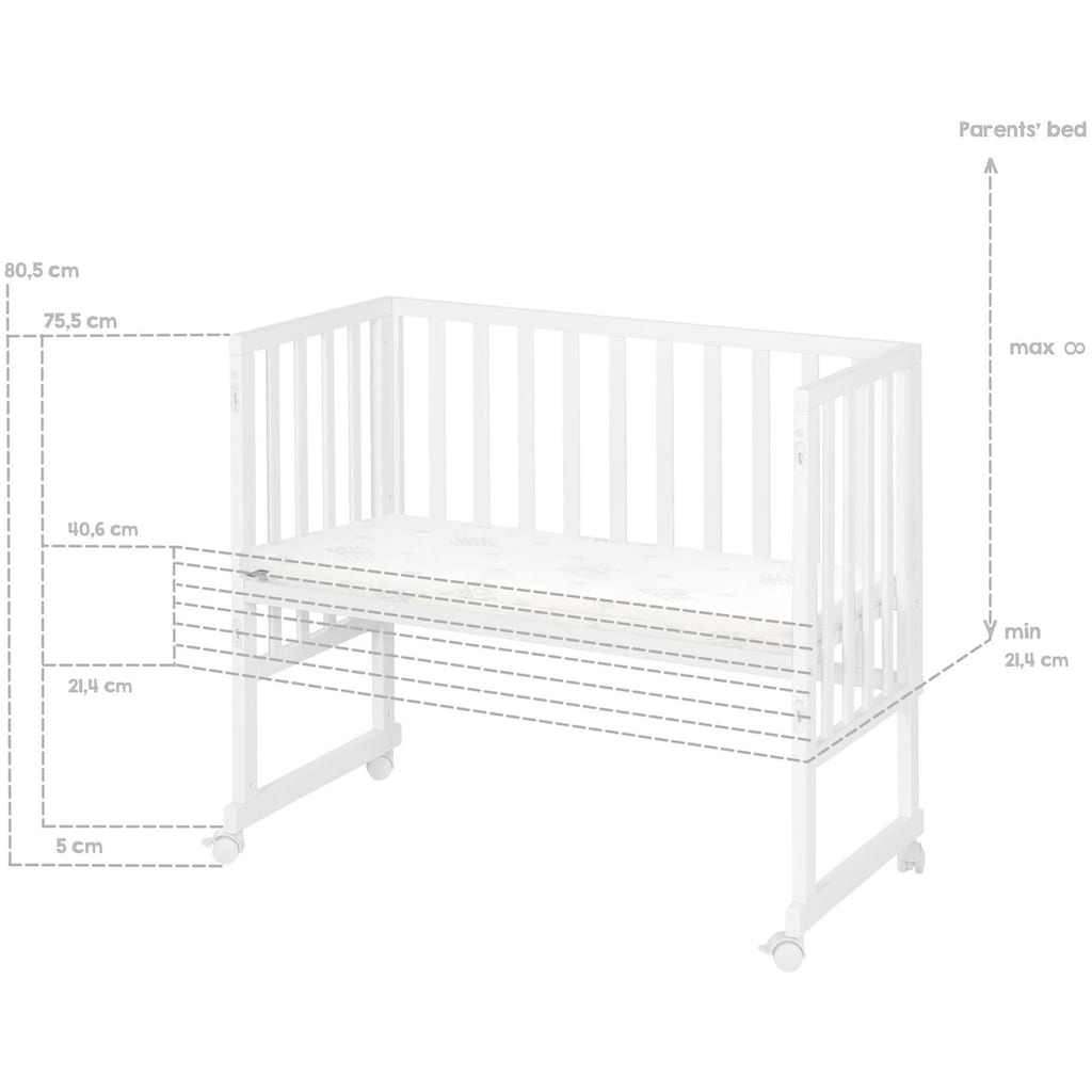 roba® Stubenbett »3in1 roba Style, weiß/silbergrau«, mit 4 Rollen, Matratze, Nestchen und Sicherheitsbarriere