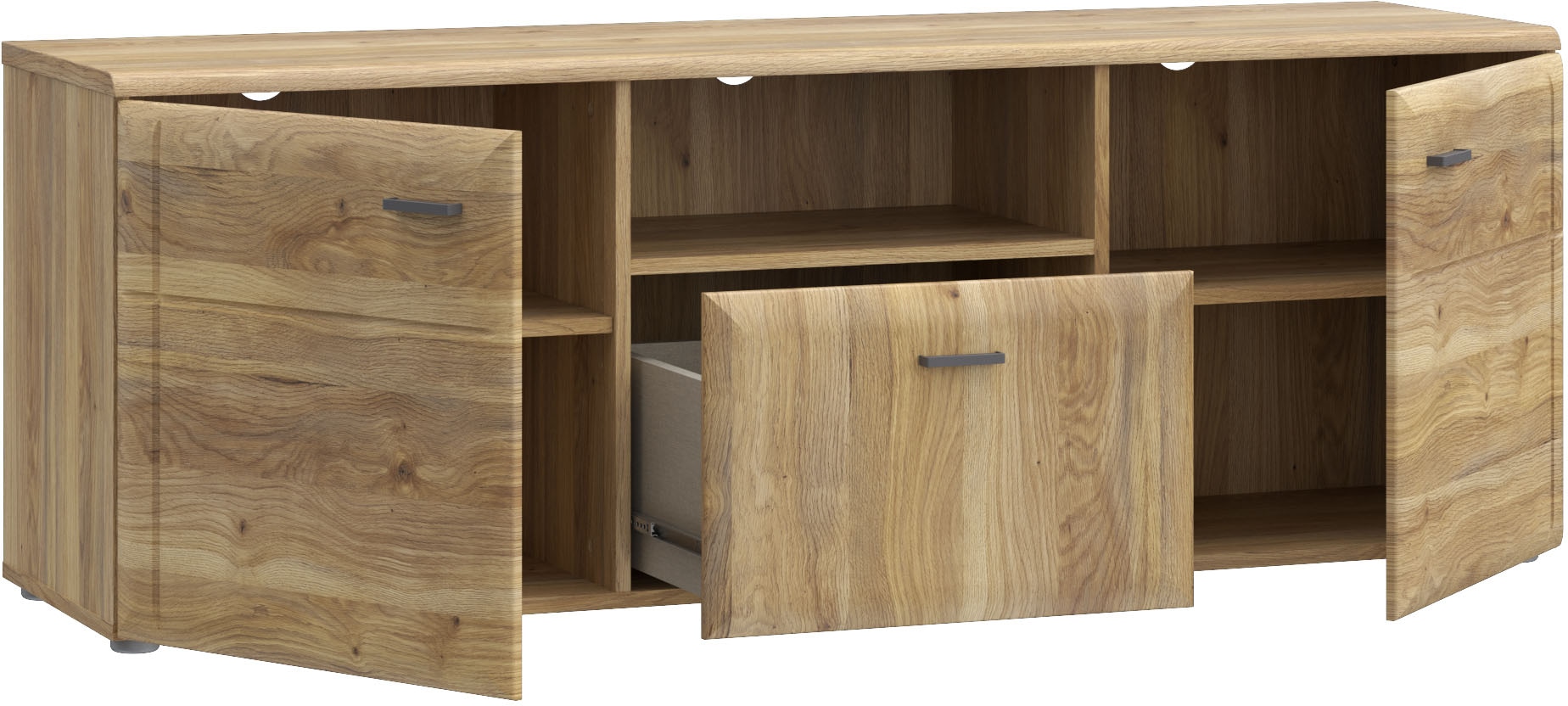 FORTE Lowboard »Akinori TV-Board, TV-Schrank«, TV Board, MDF Front, Holzoptik; Metallgriffe, Vollauzug, Soft Close