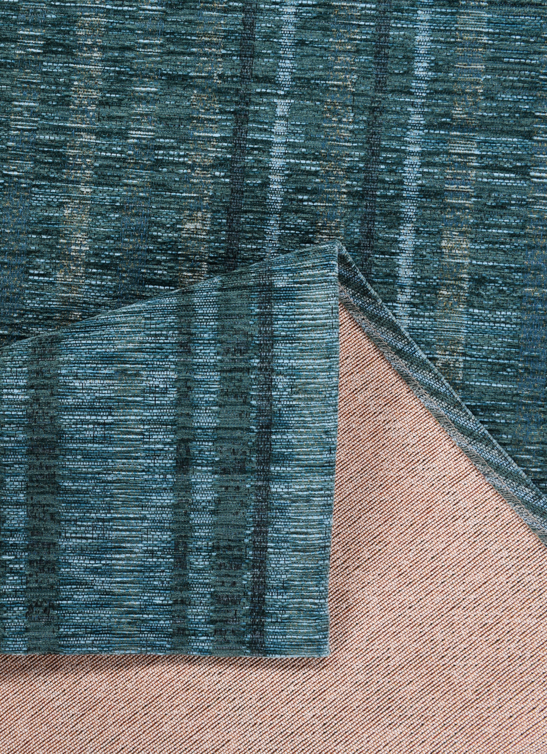 Teppich TOM TAILOR HOME "Stripy Pat", blau (türkis), B:80cm H:5mm L:150cm, Baumwolle, Kunstfaser, Teppiche, Teppich, Flachgewebe, modernes Patchworkdesign, gestreift, Chenille, Wohnzimmer 2