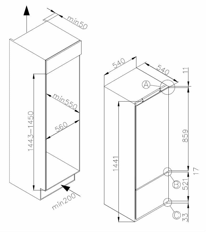 Amica Einbaukühlgefrierkombination »EKGC 16155«, 144 cm hoch