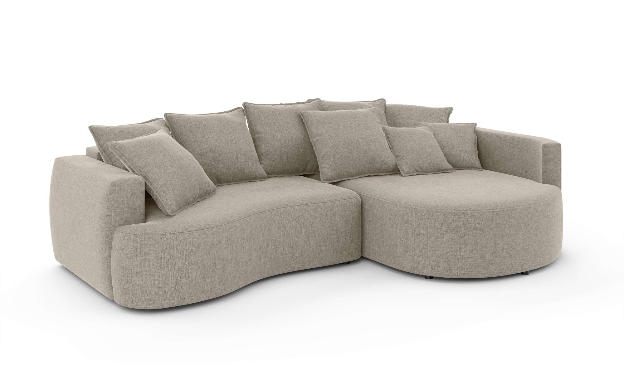 INOSIGN Ecksofa »Kahekili, Schlafsofa mit Bettkasten, Maße B/T/H: 255/181/90/ cm«, L-Form mit Wellenunterfederung, 7 Rückenkissen und 2 Zierkissen