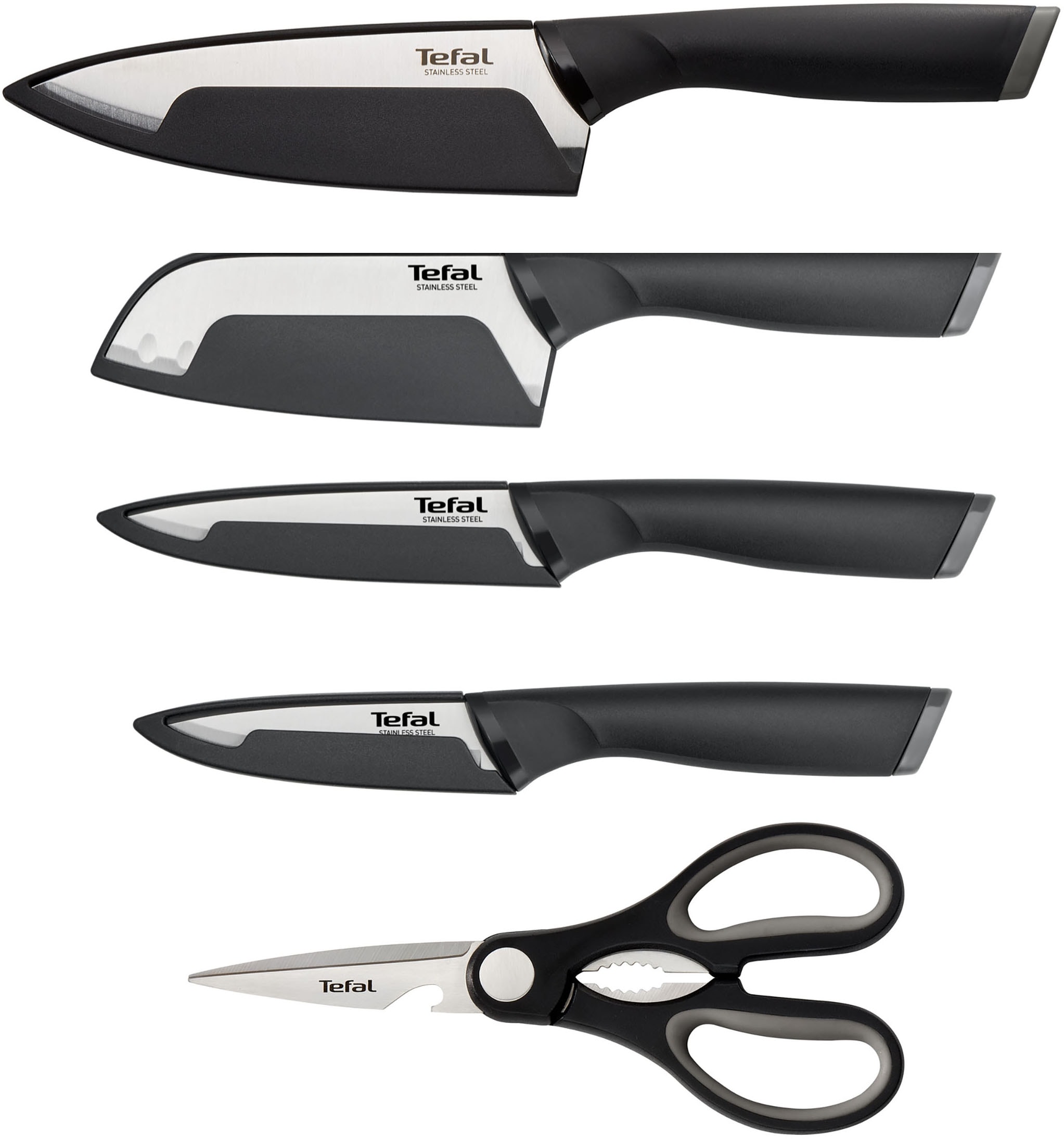 Tefal Messer-Set "Comfort" Klingenhülle, Edelstahl Klingen, ergonomischer Griff, Soft-Touch