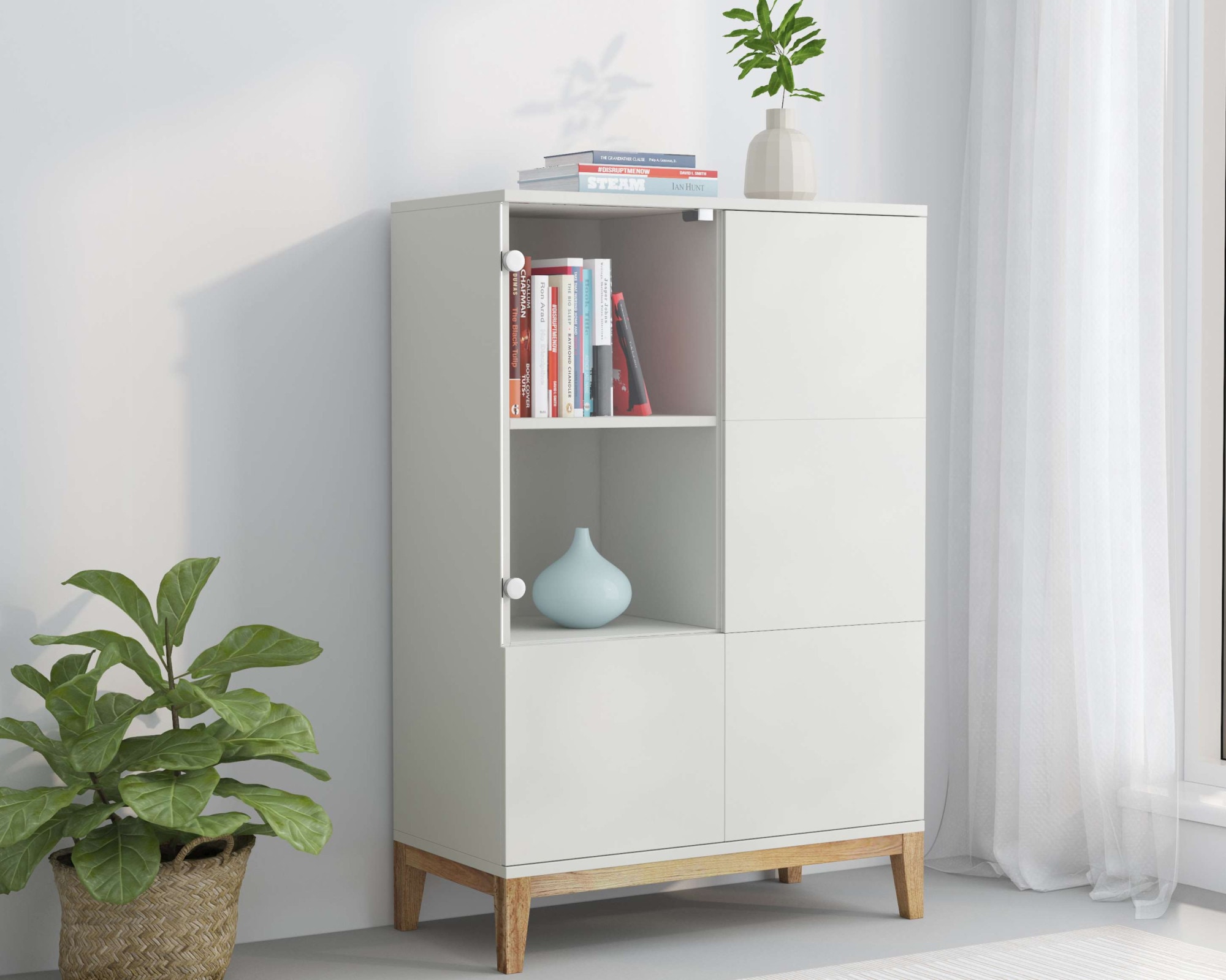OTTO home Highboard »Maryd« Kommode, Midischrank, m. Glas- u. Holztüren, Einlegeböden, Breite 80cm