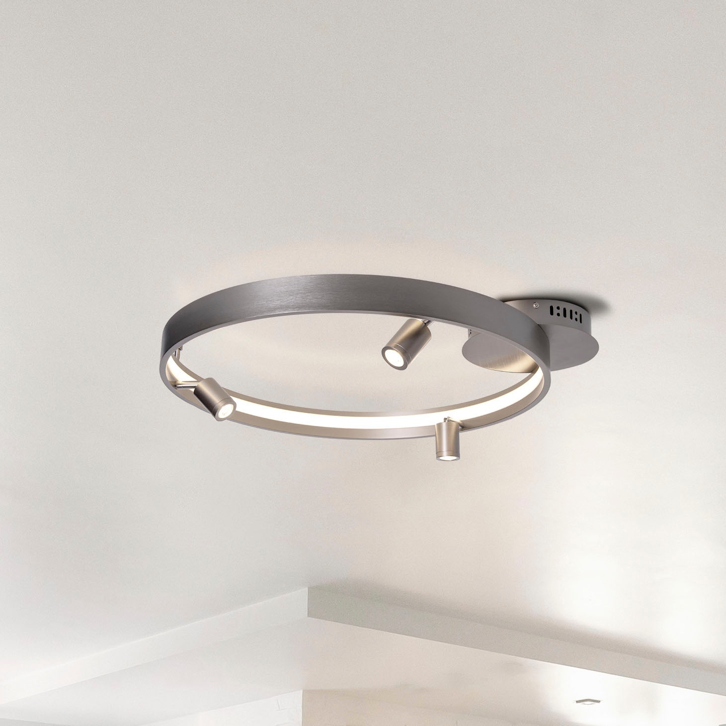 näve LED Deckenleuchte »Tristan«, 4 flammig, Leuchtmittel LED-Modul | LED fest integriert, Deckenlampe warmweiß, L: 65cm, 37W, stahl-blank, inkl. Trafo, IP20