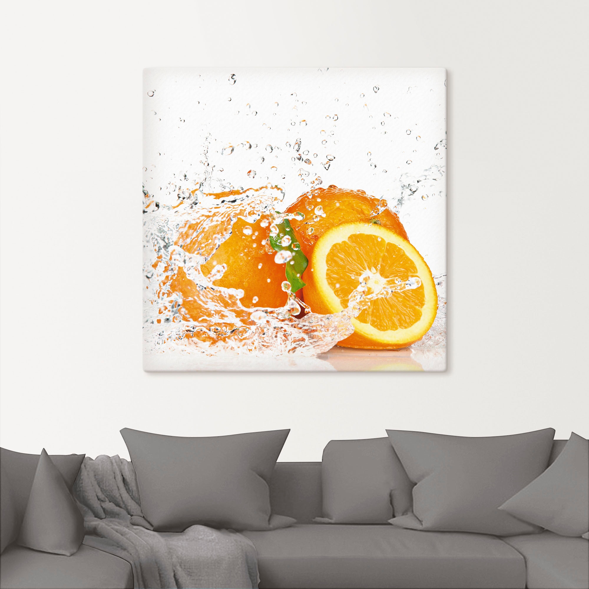 Artland Leinwandbild »Orange mit Spritzwasser« Süßspeisen 1 Stk. tlg. auf Holzrahmen gespannt