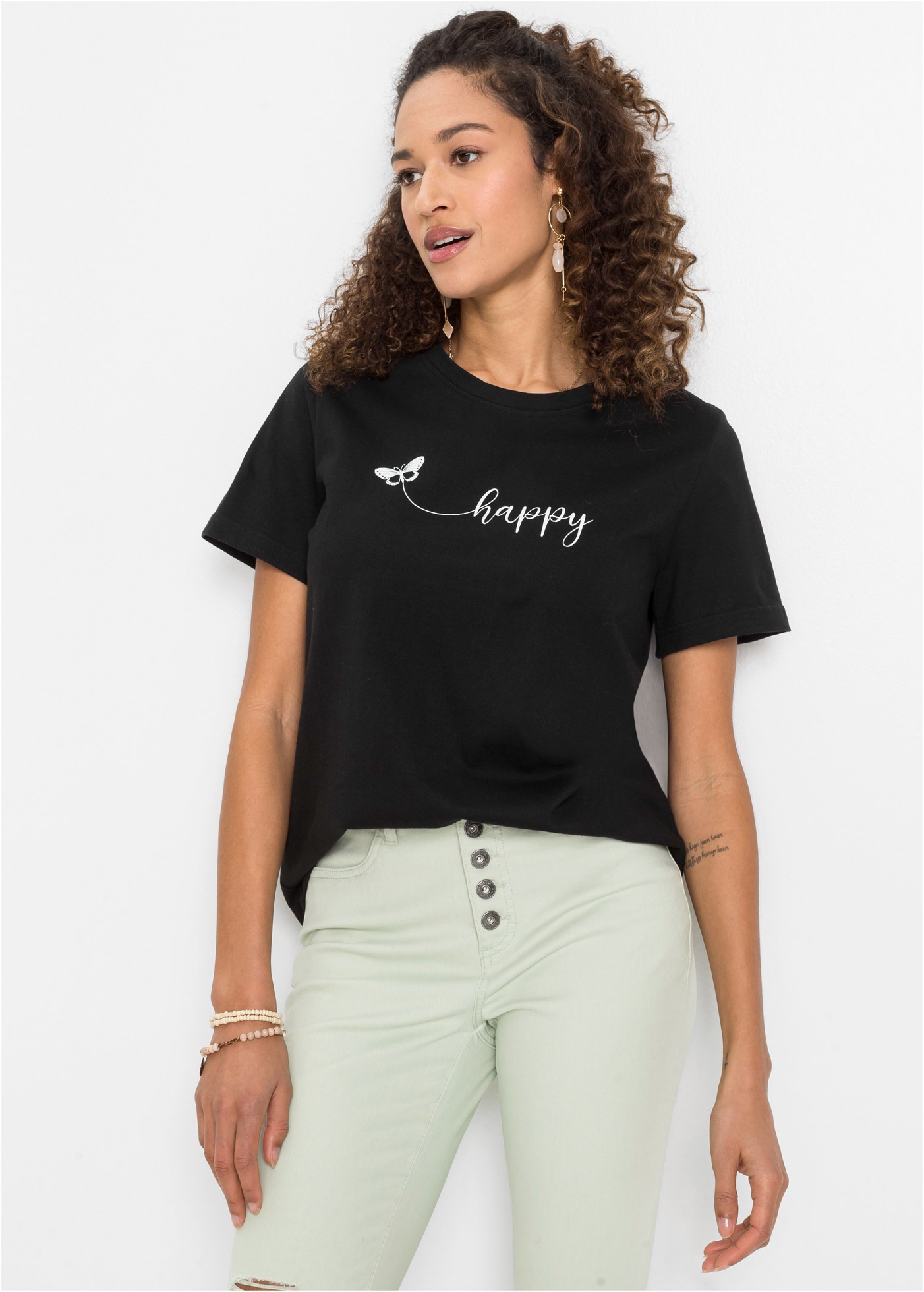 bonprix T-Shirt "T-Shirt aus reiner Baumwolle" bequeme Passform, Kurzarm, m günstig online kaufen