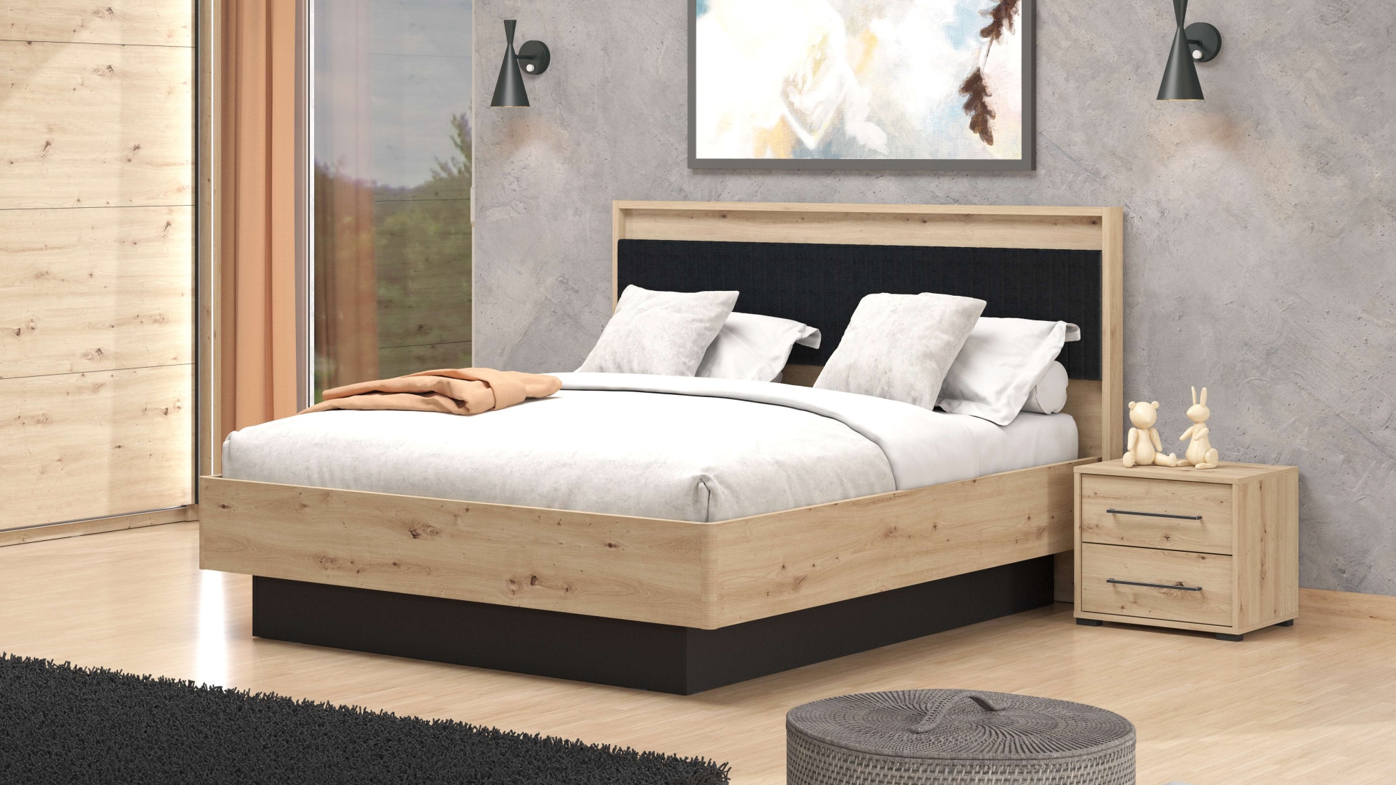 INOSIGN Bettgestell »Ascalon, gepolstertes Kopfteil, bezogen mit weichem Cordstoff«, Liegeflächen 160 oder 180x200 cm, FSC® -zertifizierter Holzwerkstoff