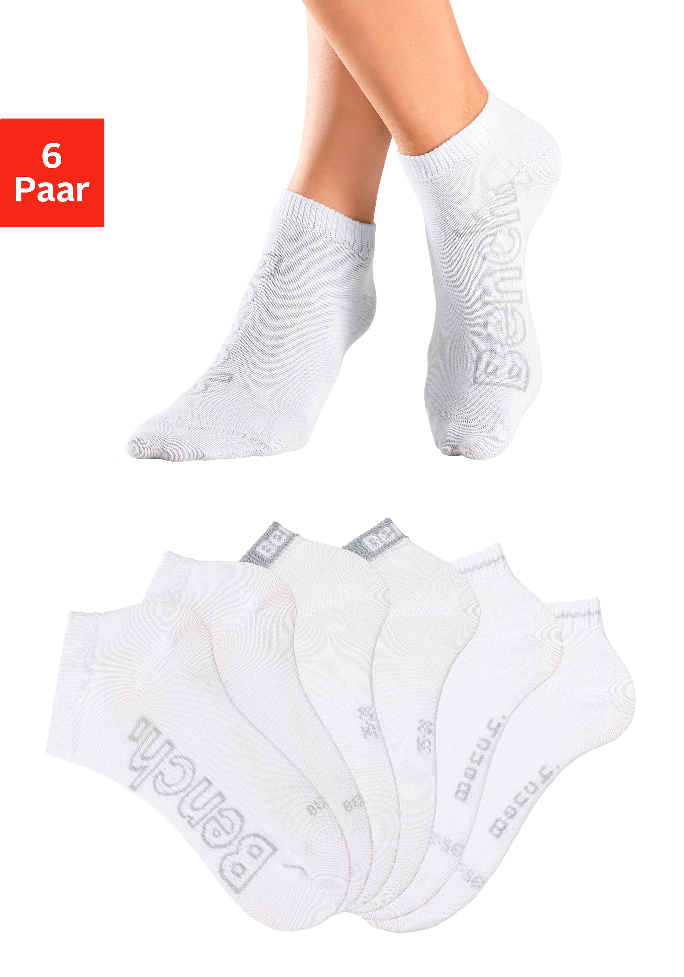Bench. Sneakersocken "Kurzsocken Damen ohne Frottee, weicher Bundabschluss" Packung, 6 Stk. tlg. mit unterschiedlichen Designs