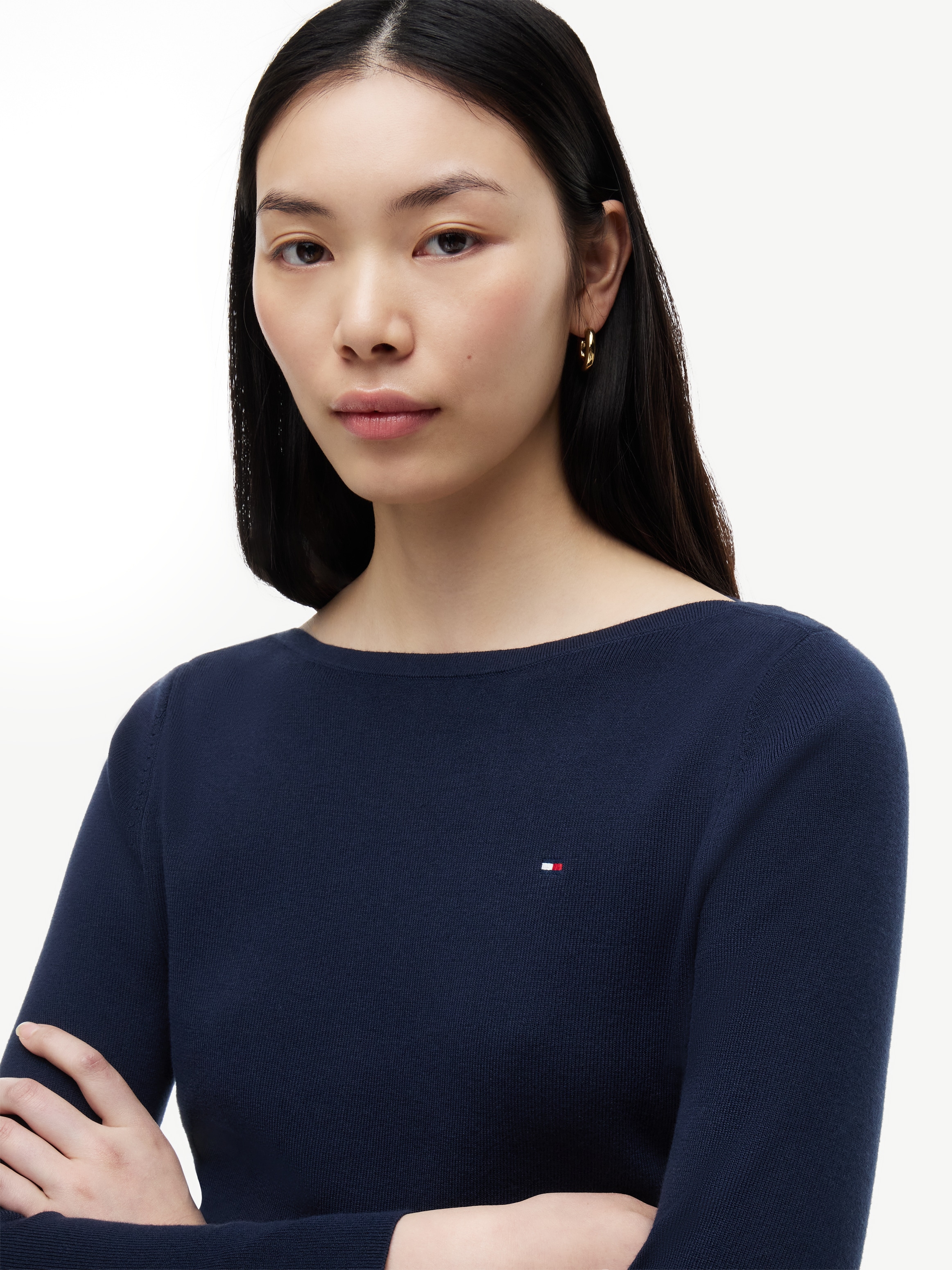 Tommy Hilfiger Strickpullover »FULL NEEDLE BOAT-NK LS SWT« Baumwollmischung