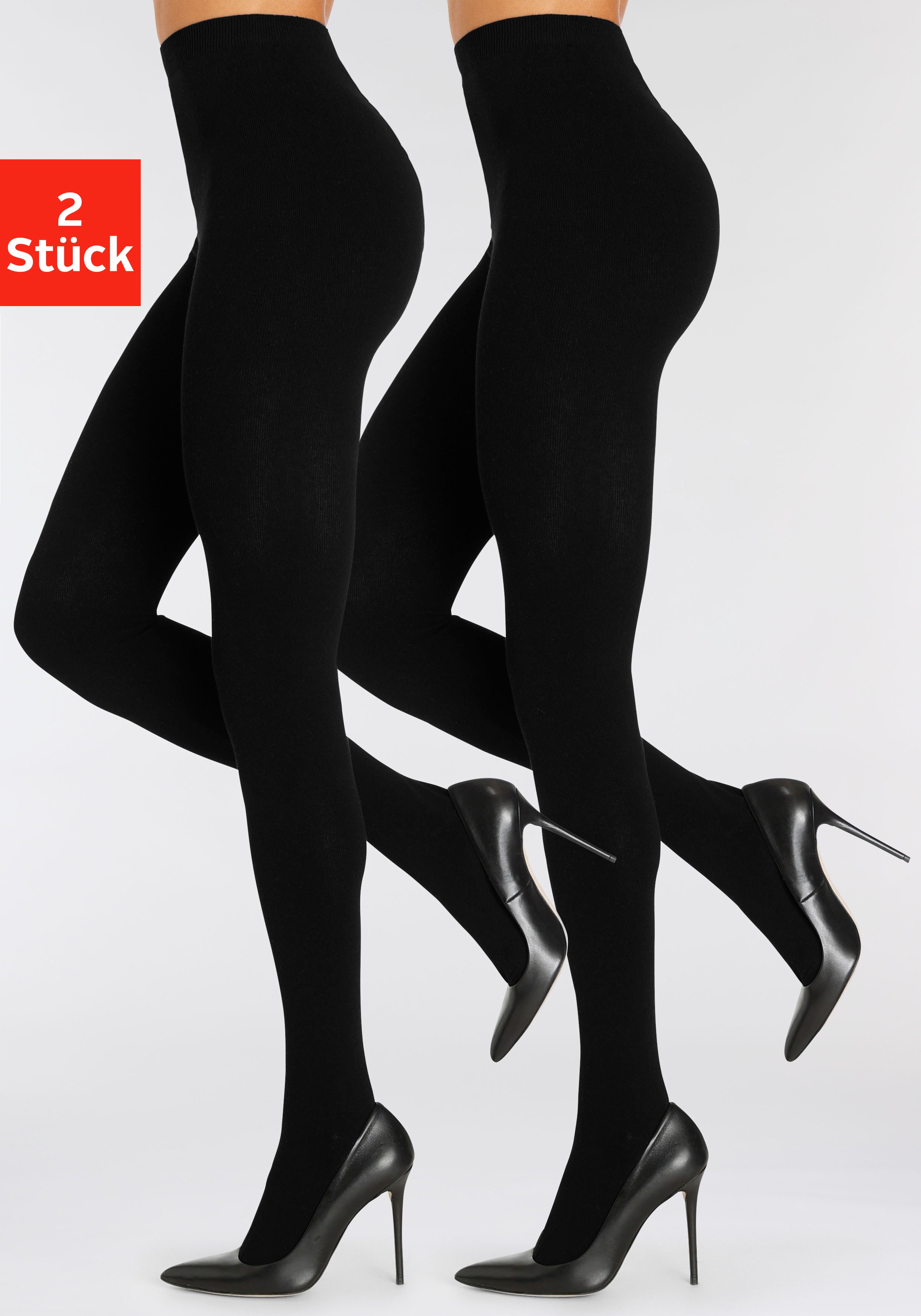 LASCANA Strickstrumpfhose "Warme Damen glatt gestrickte Baumwoll Strumpfhose" Packung, 2 Stk. aus trageangenehmer Baumwollmischung