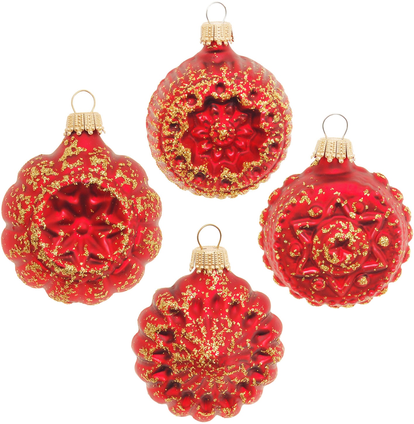 Krebs Glas Lauscha Christbaumschmuck »Glaskugelformen, Breite ca. 5 cm«, (Set, 4 tlg.), Weihnachtsdeko rot, Christbaumkugeln aus Glas, Weihnachtsbaumkugel