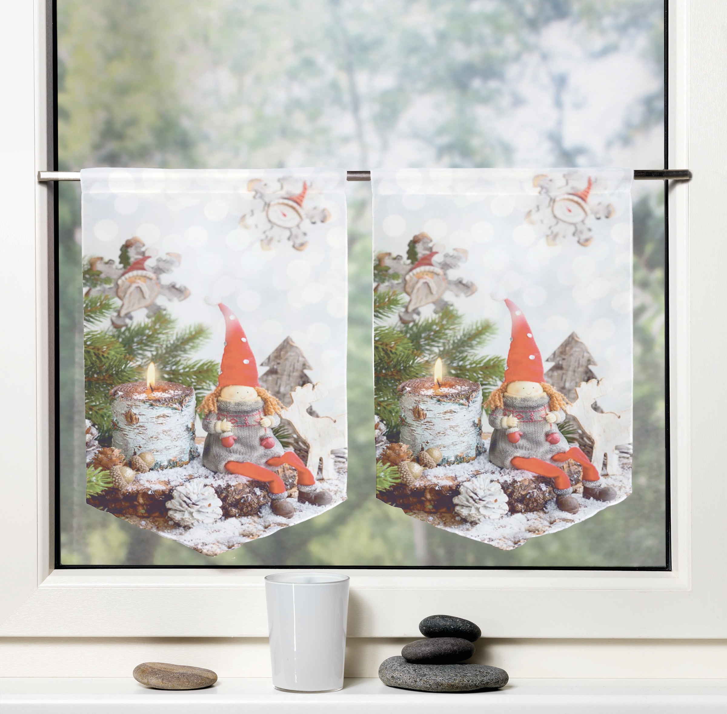 HOME WOHNIDEEN Vorhang »WEINACHTSWICHTEL«, (2 St.), Fensterbilder Voile  digital bedruckt kaufen | BAUR