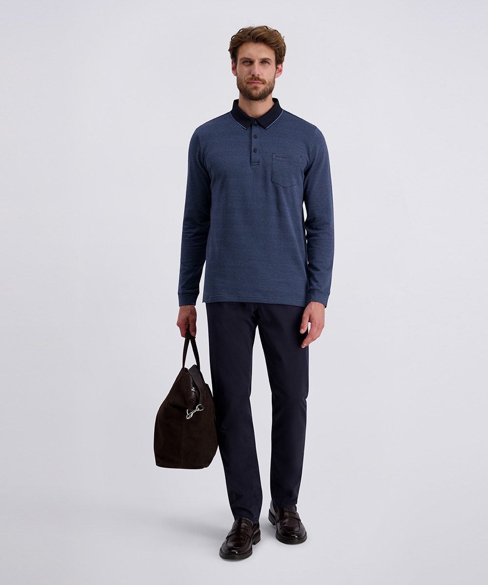 Pierre Cardin Langarm-Poloshirt, mit Fischgratmuster