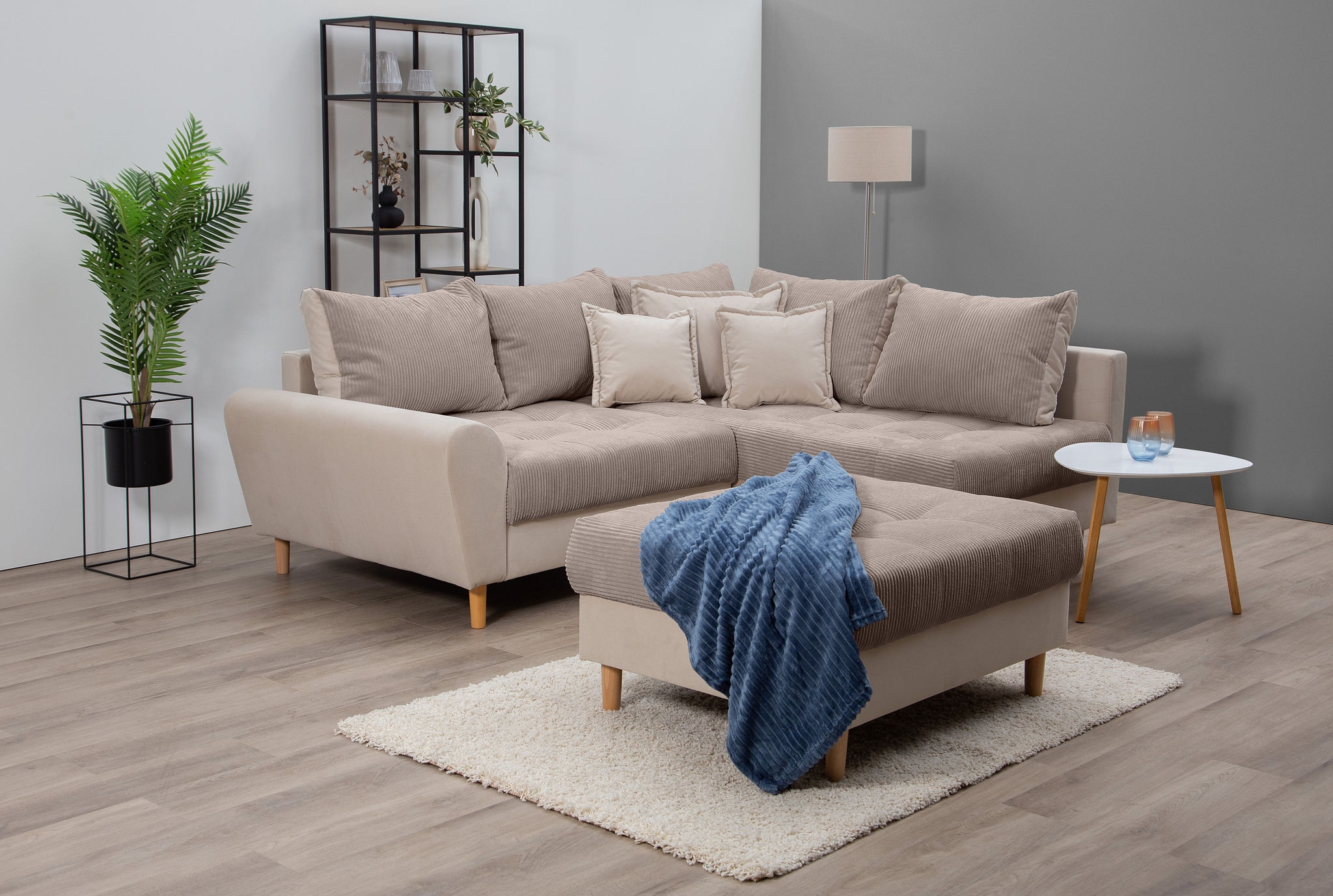 Ecksofa »Rice L-Form«, (Set, mit Hocker), mit Bonnellfederkern, Hocker & Kissen,...