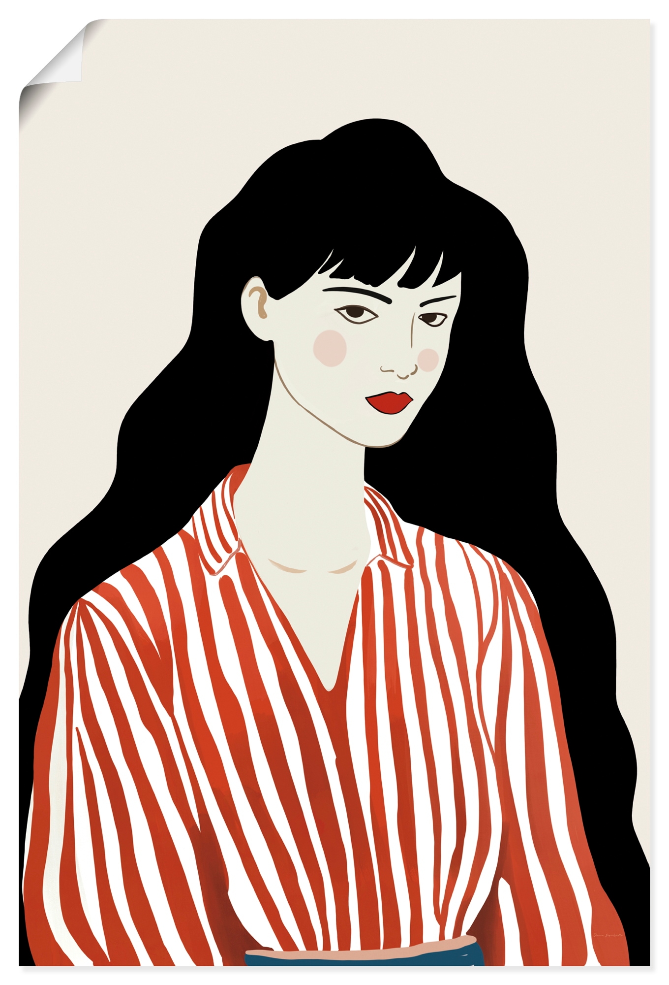 Wandbild ARTLAND "Woman in Striped Blouse I", farbe bild(er): rot, B:40cm H:60cm, Papier, Bilder, als Alubild, Leinwandbild, Poster, Wandaufkleber in verschied. Größen
