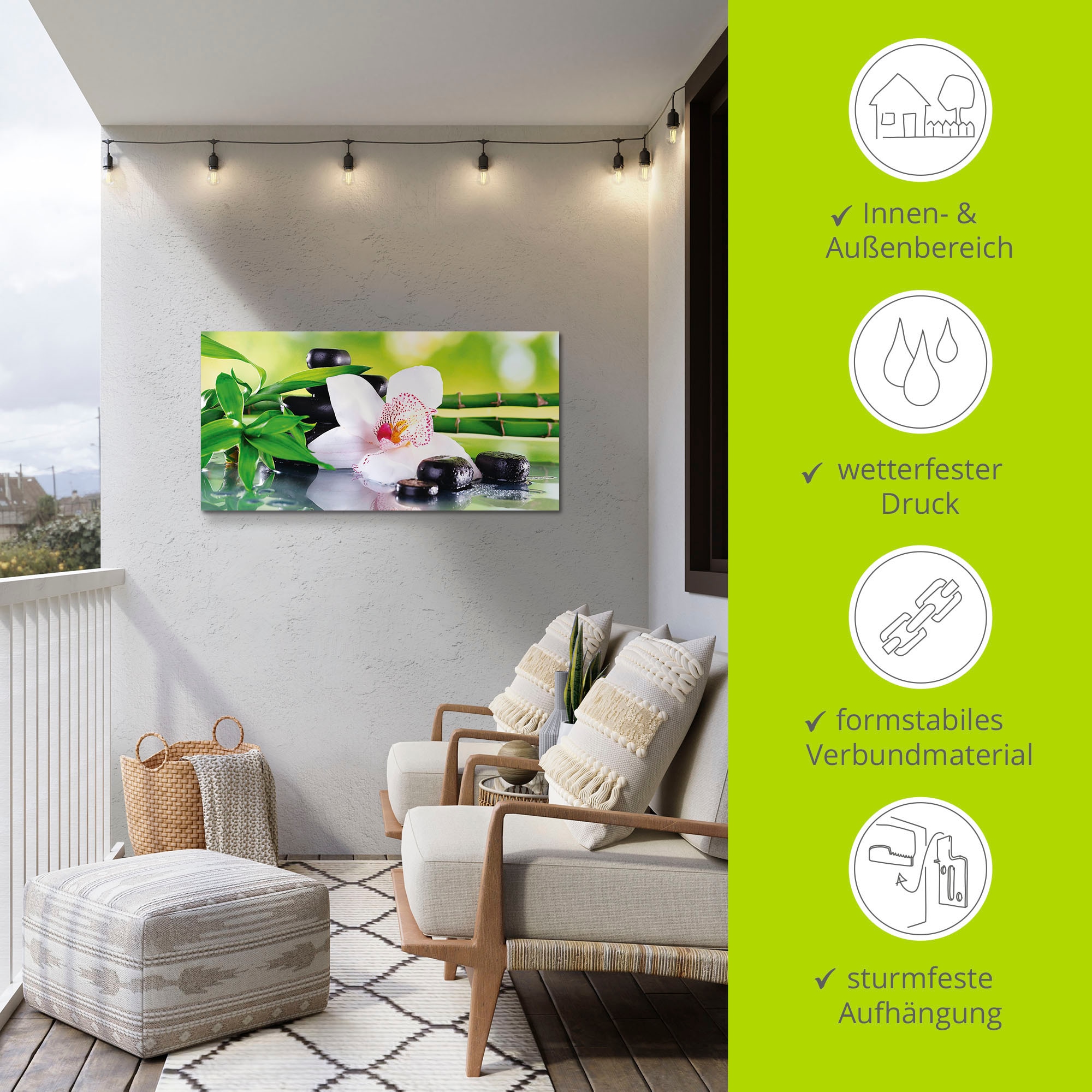 Artland Wandbild »Spa Steine Bambus Zweige Orchidee«, Zen, (1 St.), als Alubild, Outdoorbild, Leinwandbild, Poster, Wandaufkleber