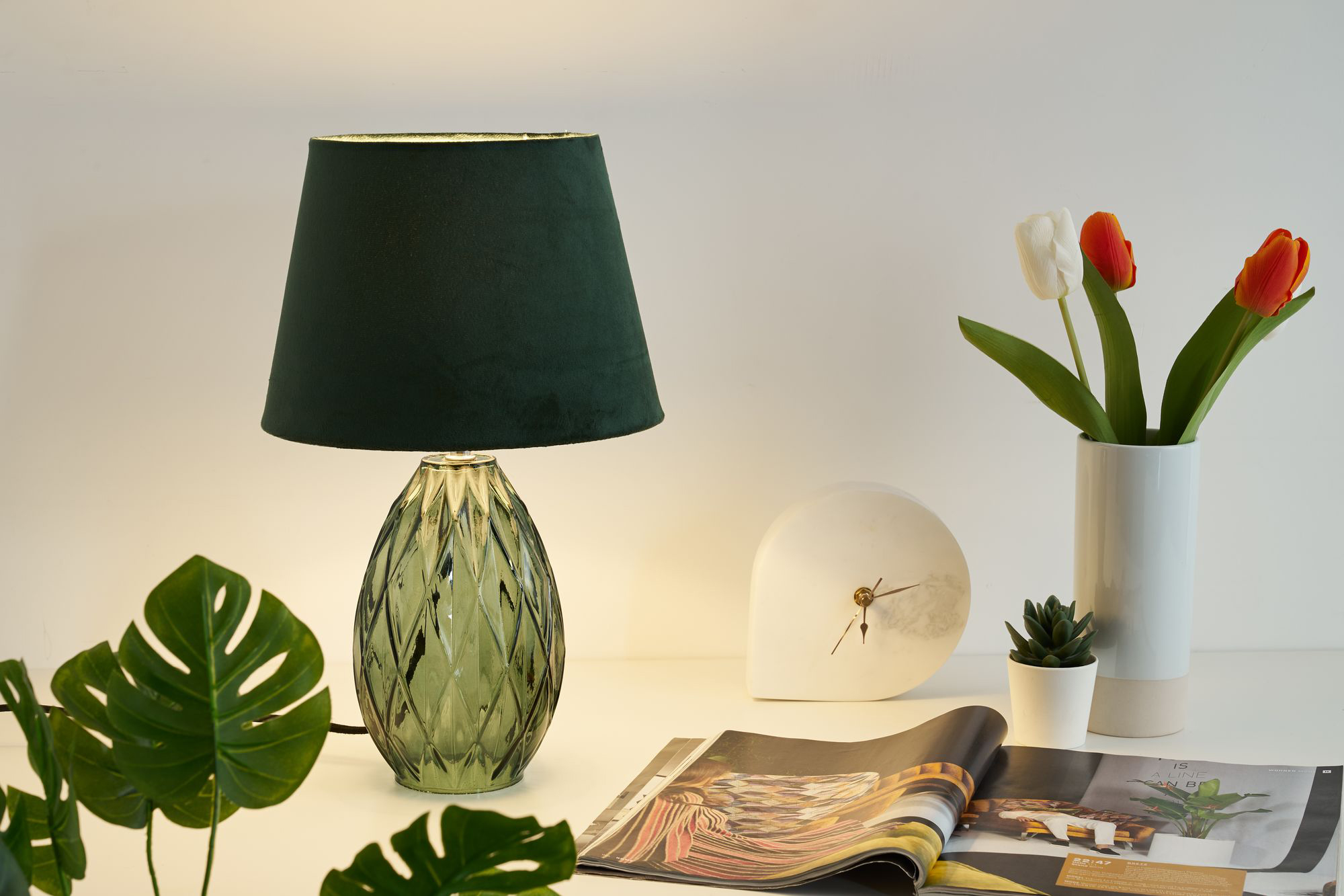 Tischleuchte »Crystal Velvet«, E14, 1 St., Grün, Glas, Samt