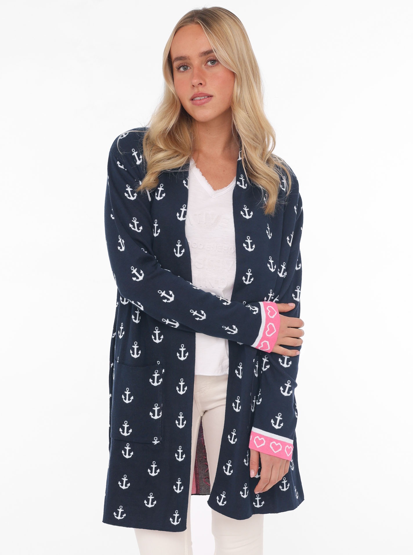 Zwillingsherz Cardigan ""Anker & Strandglück"", Schalkragen, Langarm, Midi- günstig online kaufen