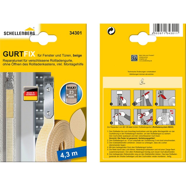 SCHELLENBERG Reparatur-Set »GURTFIX Maxi«, (1 St.), für alte oder verschlissene  Gurtbänder, 23 mm, beige | BAUR