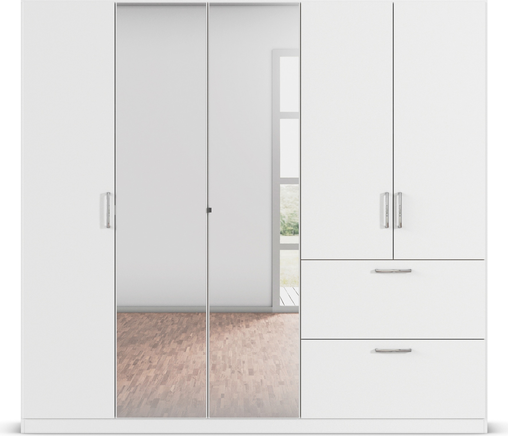 rauch Drehtürenschrank »Kleiderschrank Schrank Garderobe Schlafzimmerschrank PADUA«, voll aufgelegte Spiegeltüren, zwei große Schubladen MADE IN GERMANY